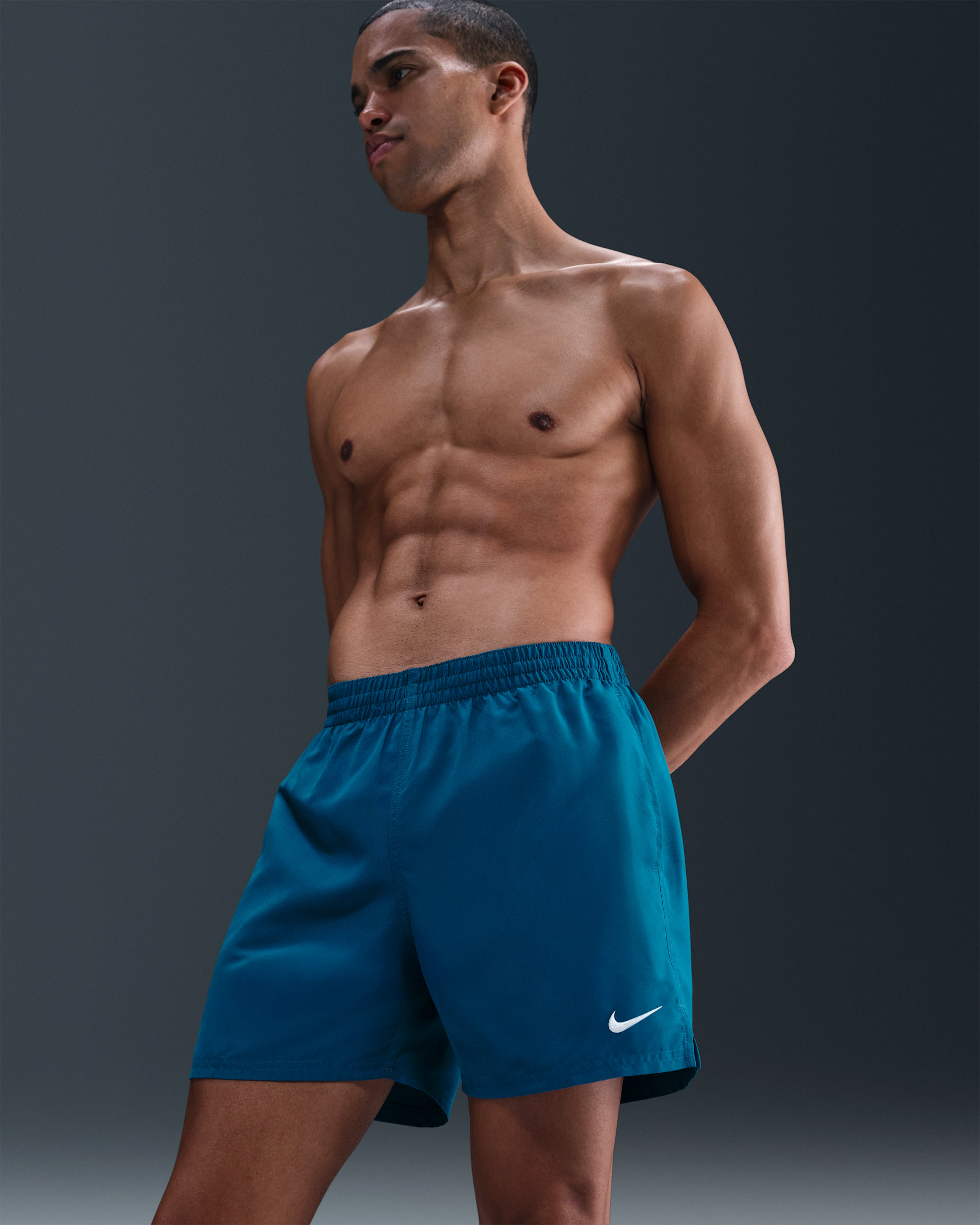 Shorts Volley de 13 cm con forro de ropa interior Nike Swim Breaker para hombre - Verde abismo/Blanco