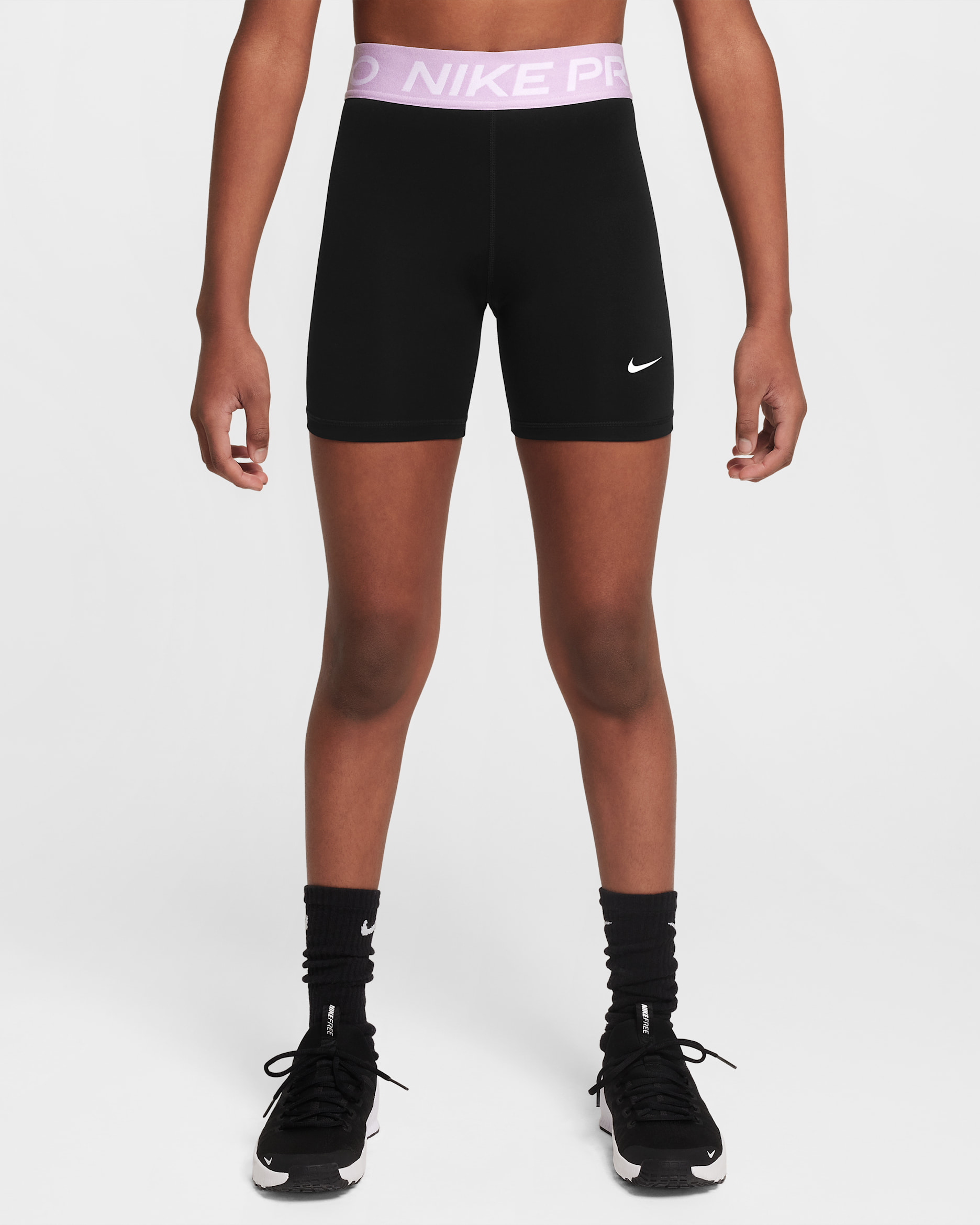 Nike Pro Older Kids' (Girls') Dri-FIT 13cm (approx.) Shorts - Black/Doll/White