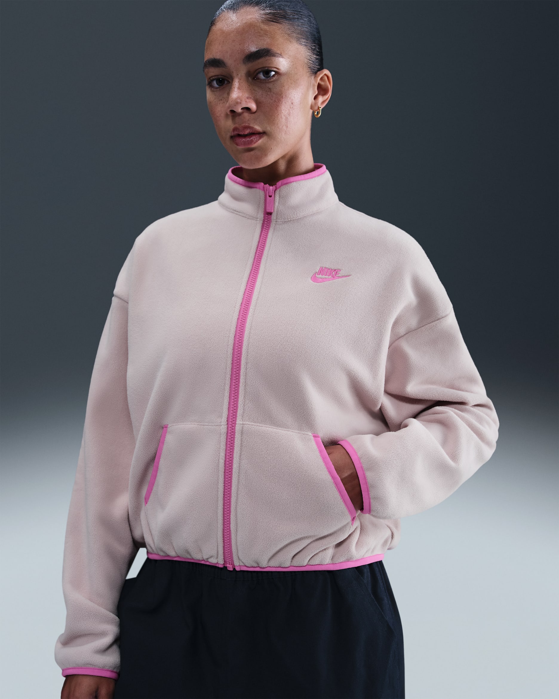 Nike Sportswear Club Fleece Women's Loose Cozy Track Jacket - Silt Red/Playful Pink