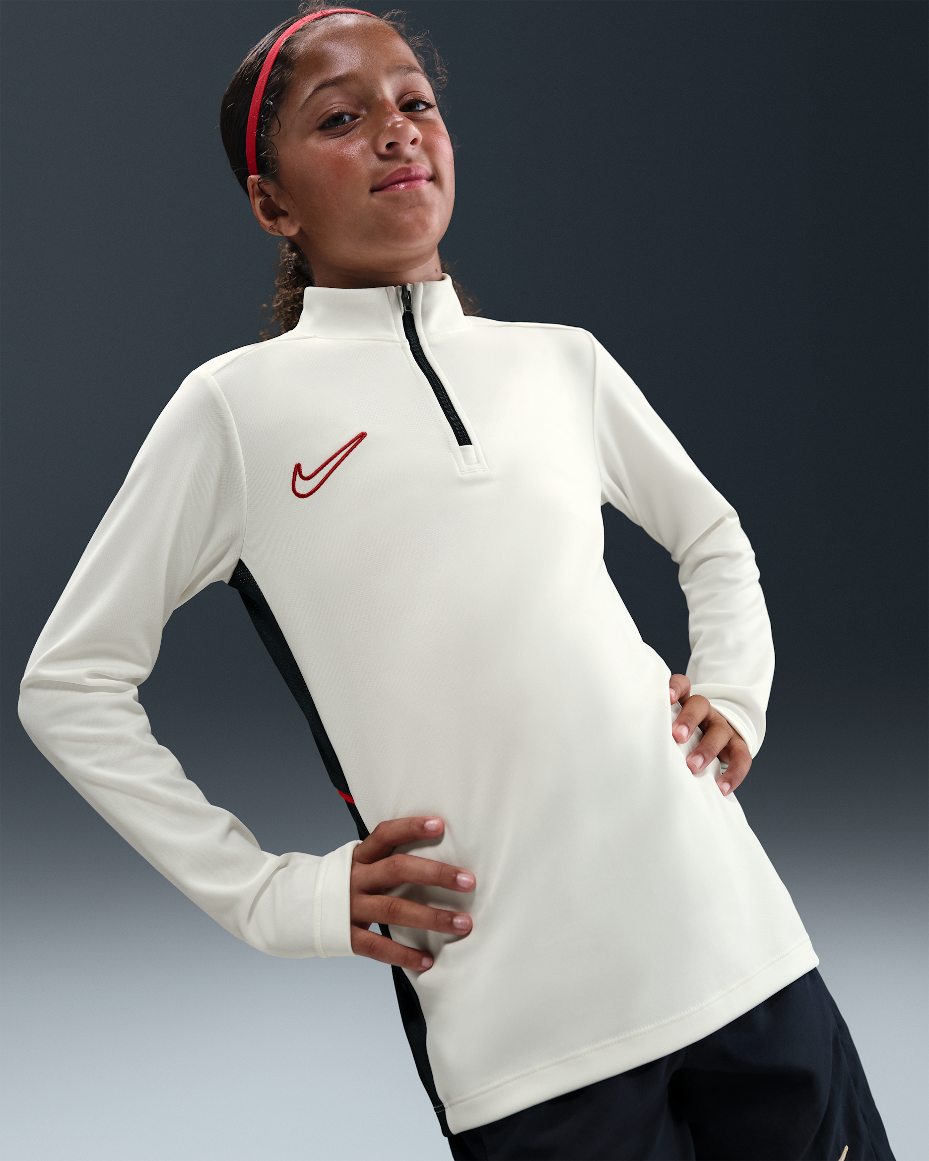 Nike Academy voetbaltrainingstop met Dri-FIT, lange mouwen en korte rits voor kids - Sail/Zwart/University Red