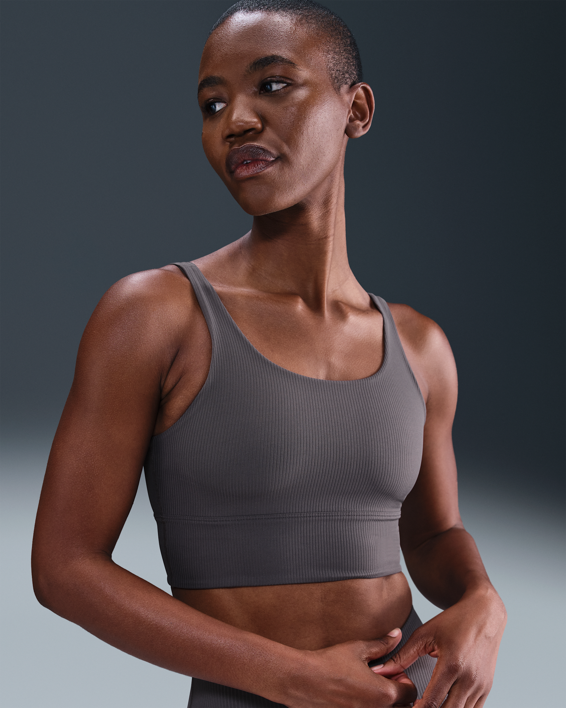Bra Longline imbottito a sostegno leggero Nike Zenvy Rib – Donna - Thunder Grey/Bianco
