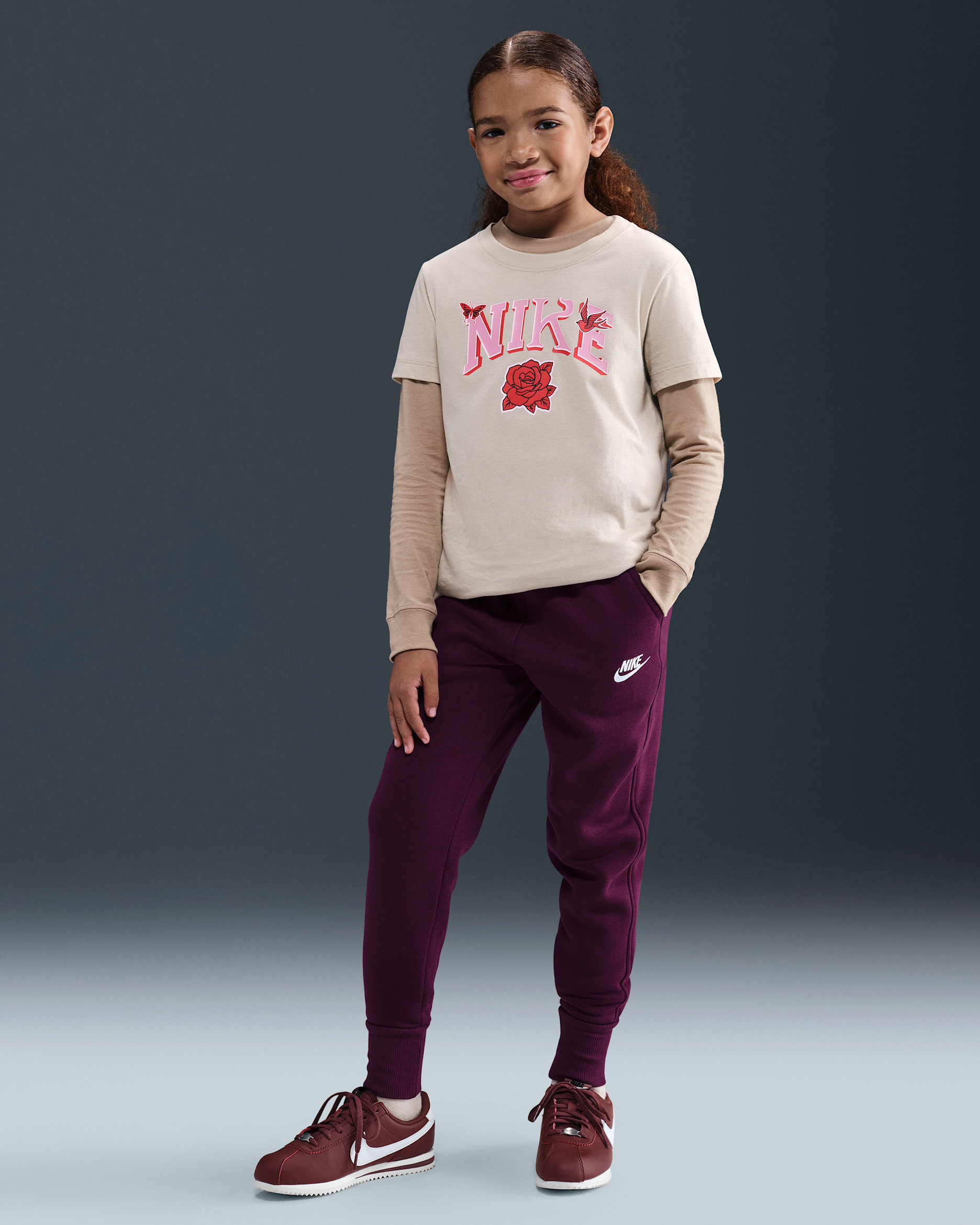 Nike Sportswear Club Fleece Big Kids' (Girls') High-Waisted Fitted Pants - Bordeaux/Bordeaux/White