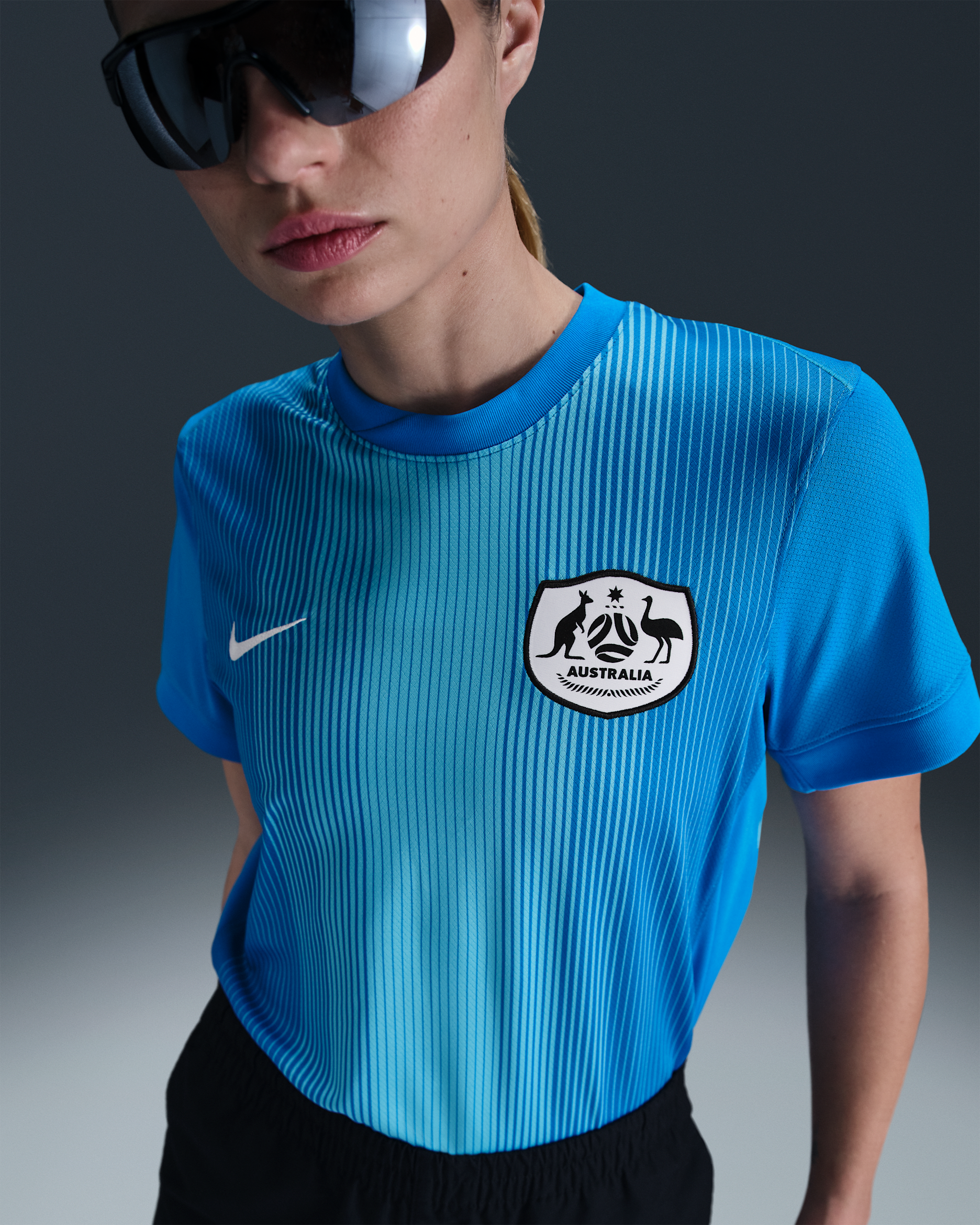 Australia 2025 Stadium Goalkeeper Women's Nike Dri-FIT Football Replica Short-Sleeve Shirt - Photo Blue/Baltic Blue/White