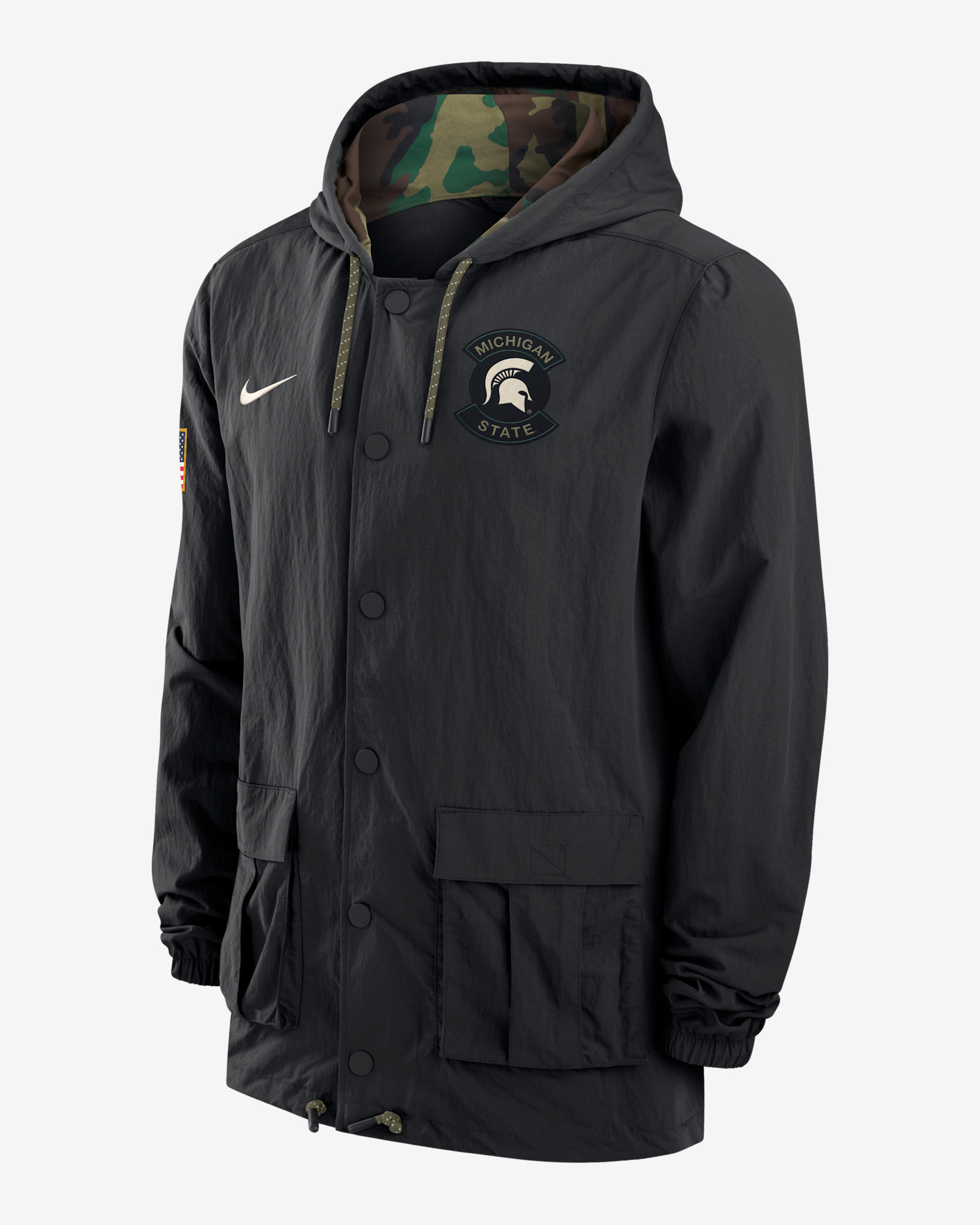 Michigan State Men's Nike Full-Snap Hooded Military Jacket - Black