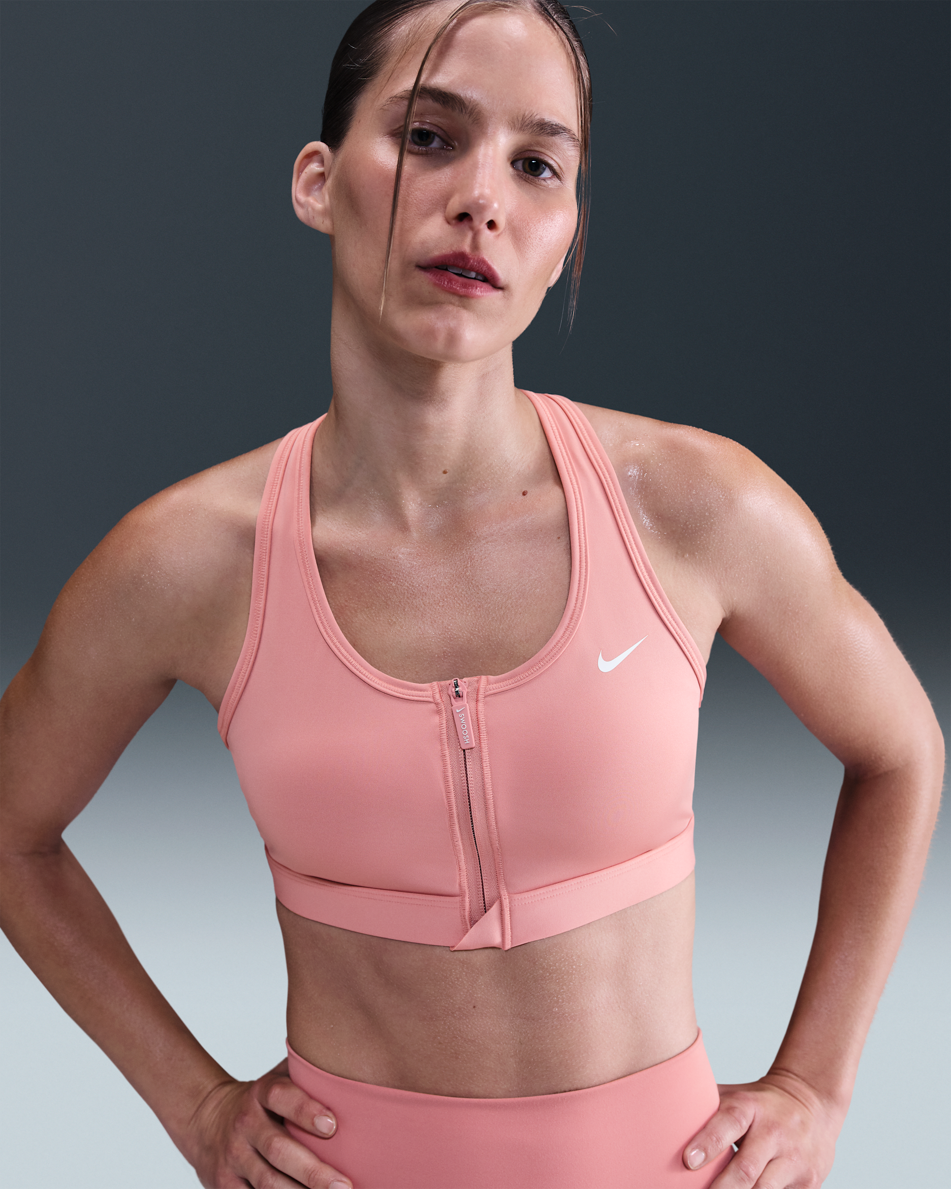 Nike Swoosh Front Zip Women's Medium-Support Padded Sports Bra - Rust Pink/White