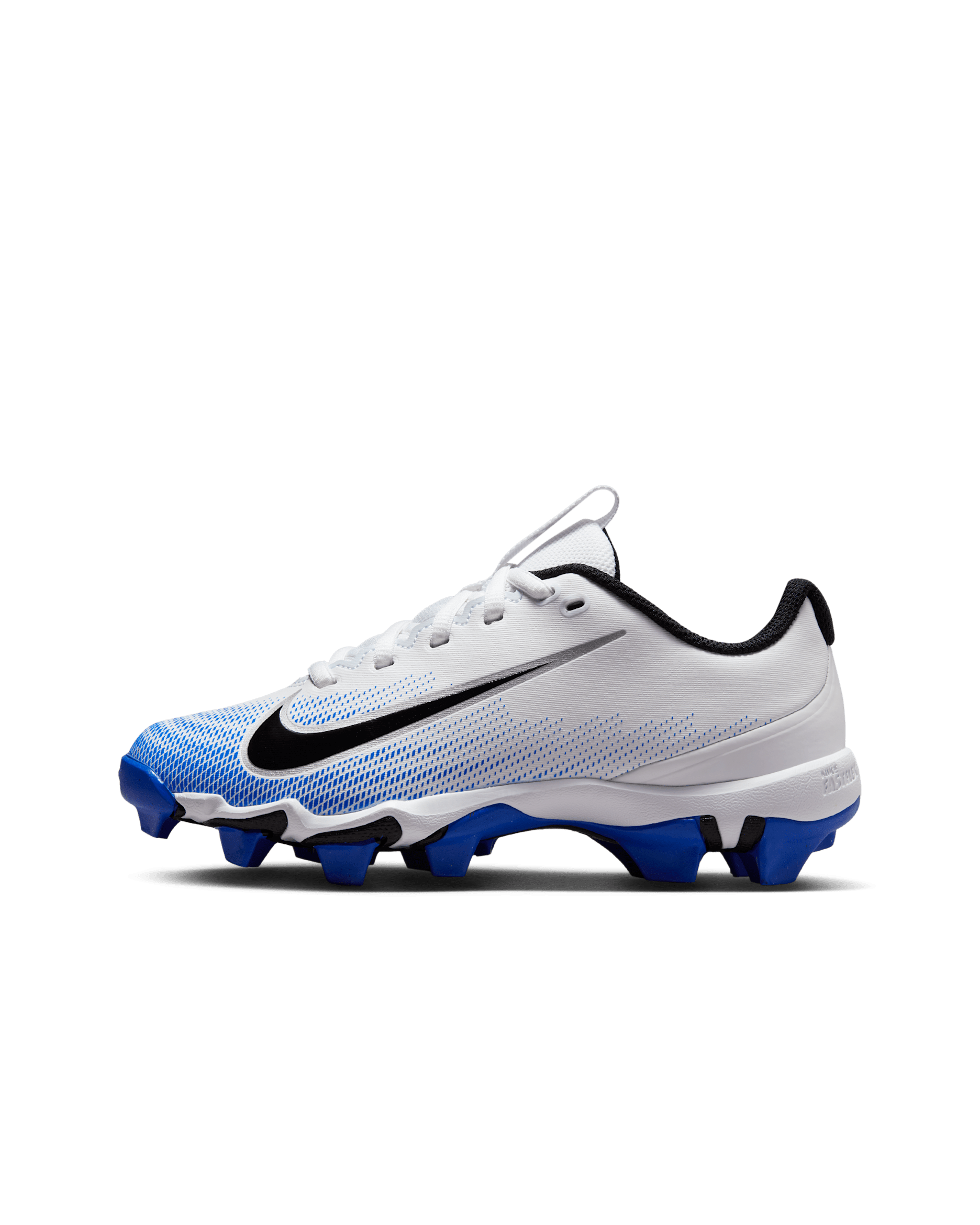 Tacos de fútbol para niños grandes Nike Vapor Shark 3 - Blanco/Azul carrera/Negro
