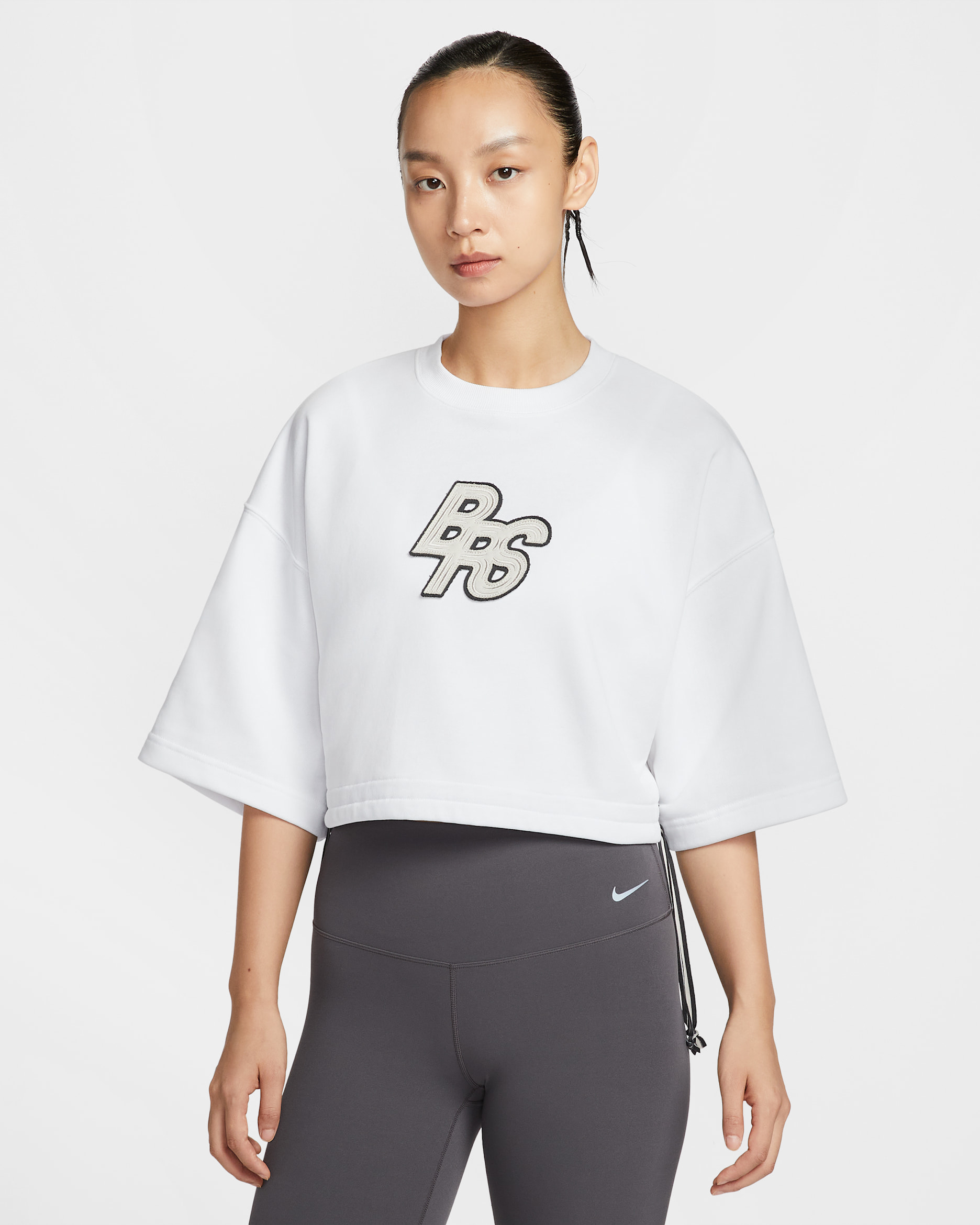 เสื้อแขนสั้นเอวลอยผ้าเฟรนช์เทรีผู้หญิง Nike Sportswear Phoenix Fleece - ขาว