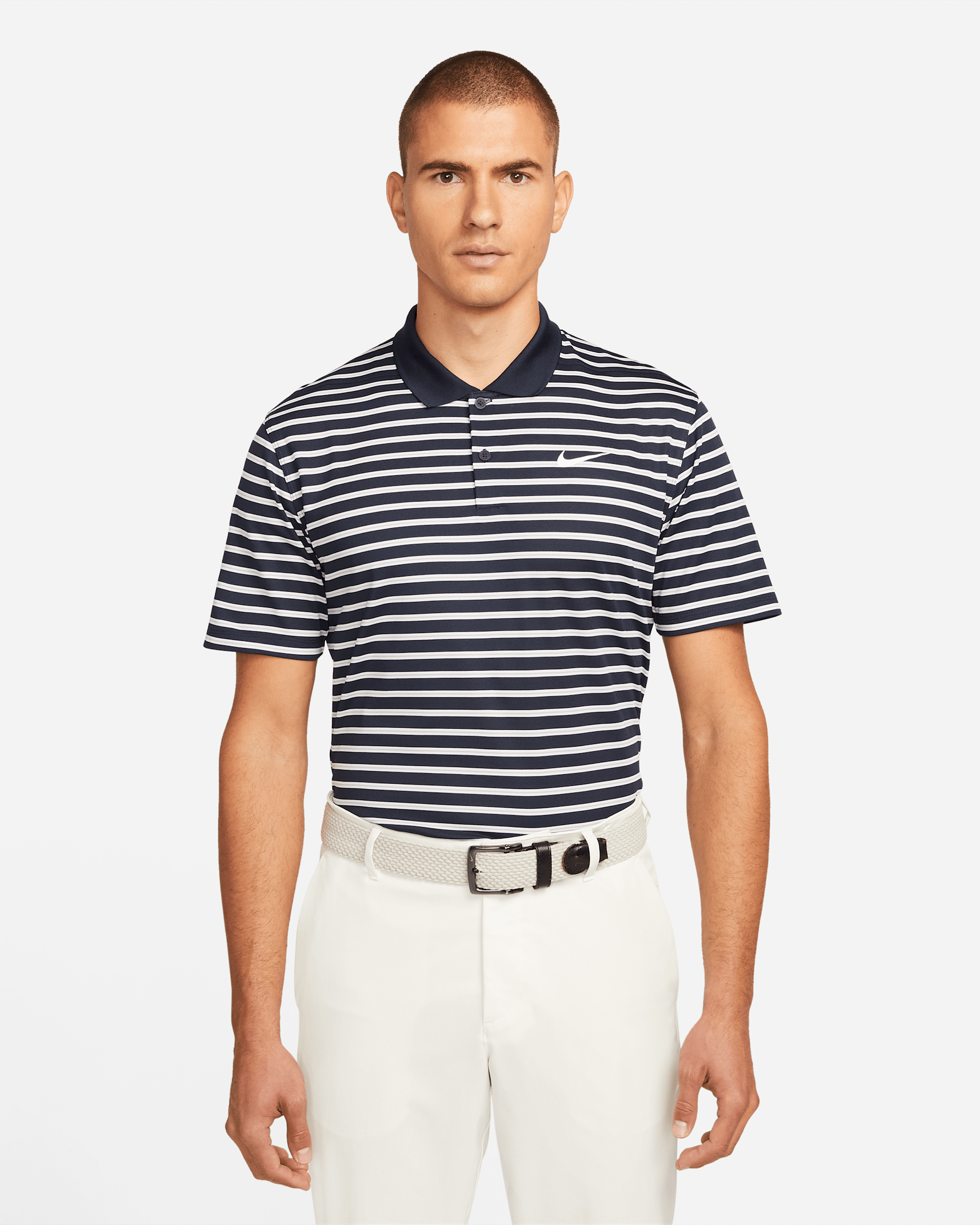 Ανδρική ριγέ μπλούζα πόλο για γκολφ Nike Dri-FIT Victory - Obsidian/Λευκό