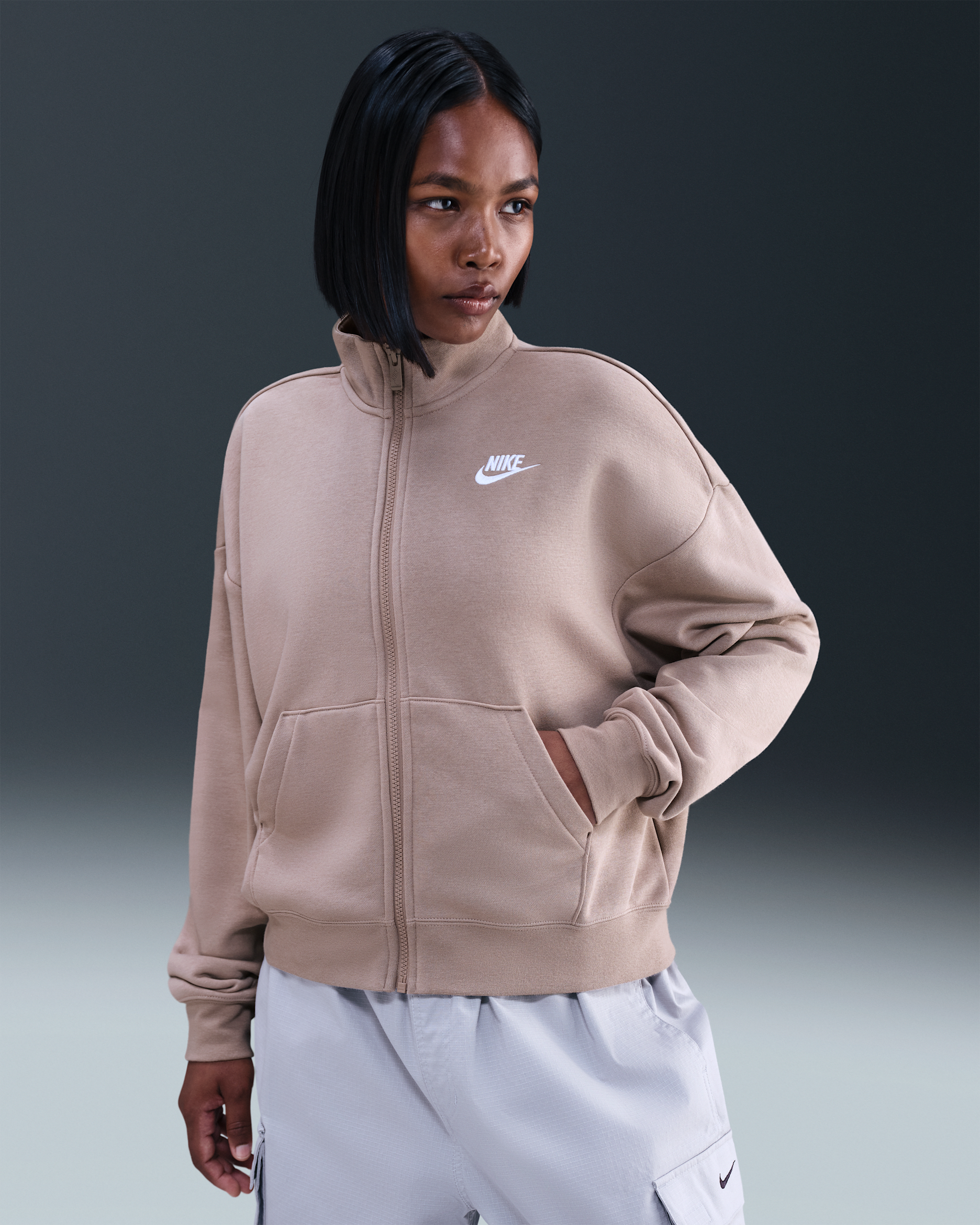 Nike Sportswear Club Fleece Women's Loose Track Jacket - Malt/White