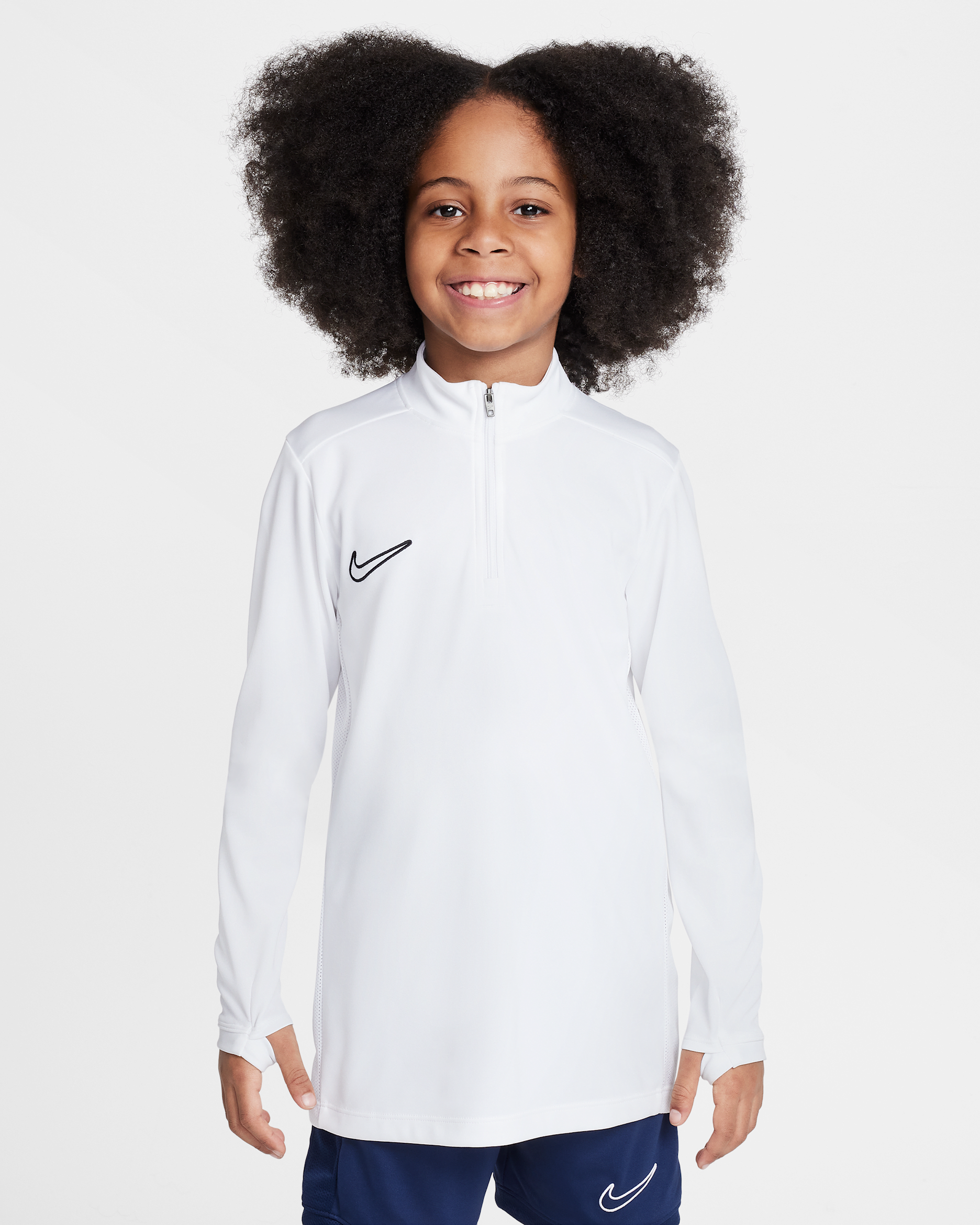 Nike Academy Dri-FIT Fußballtrainings-Longsleeve mit 1/4-Reißverschluss (ältere Kinder) - Weiß/Weiß/Schwarz
