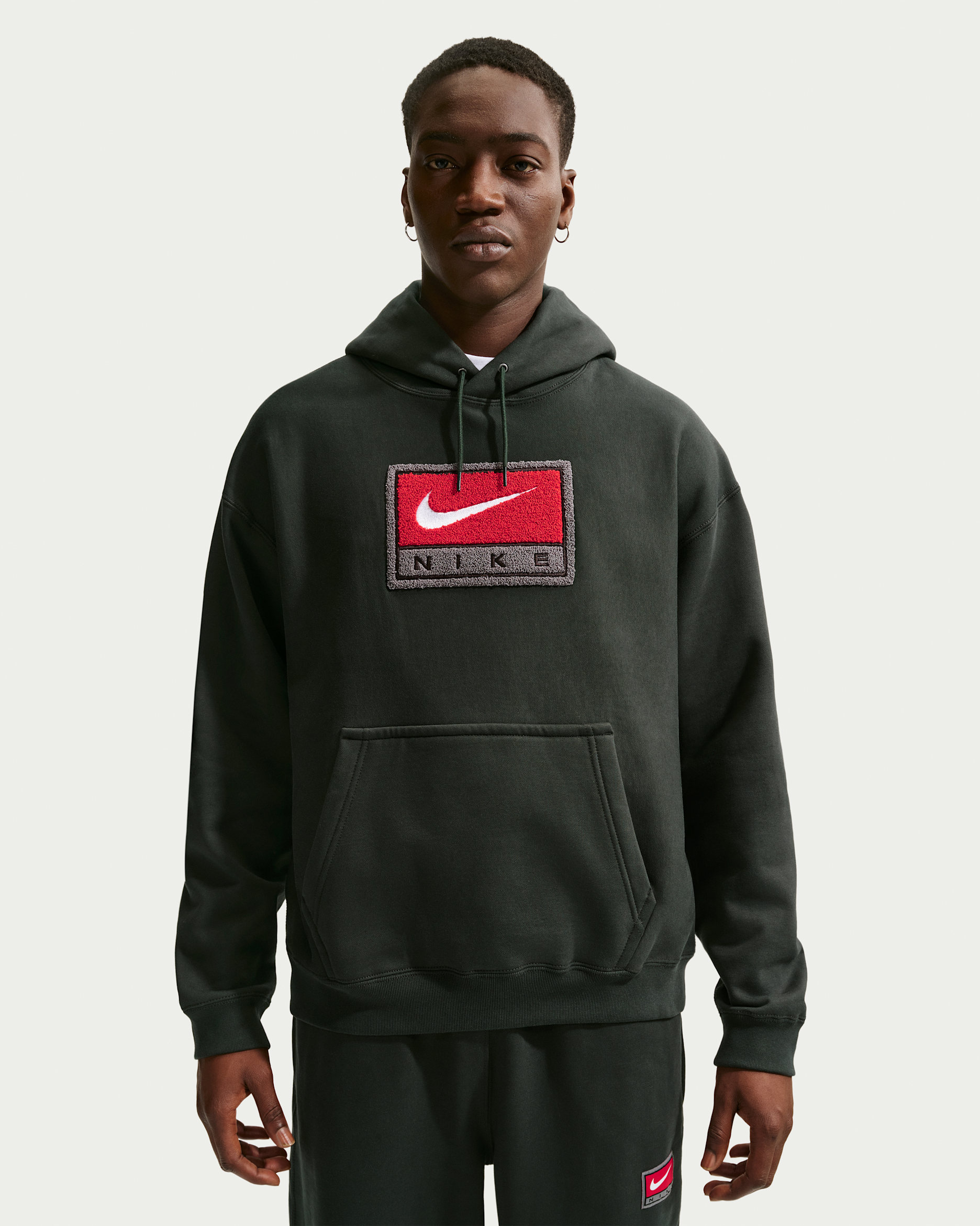 Nike Solo Swoosh Men's Fleece Pullover Hoodie - Black Spruce/White