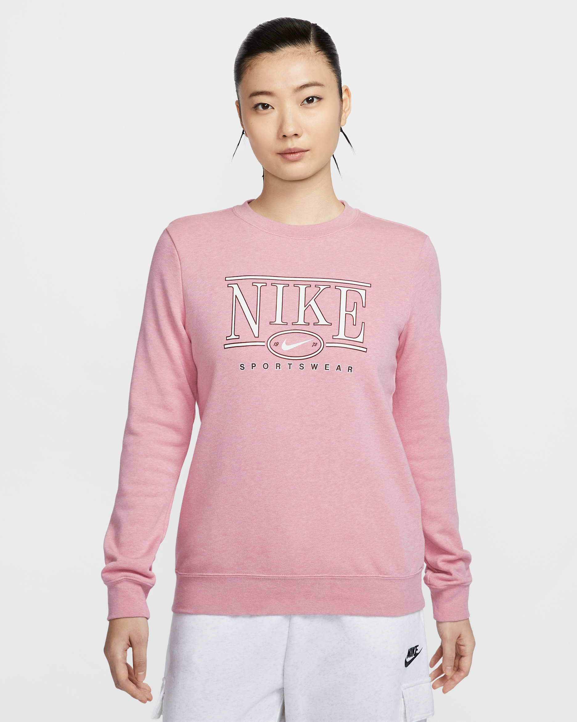 เสื้อวอร์มคอกลมผู้หญิง Nike Sportswear Club Fleece - Elemental Pink/Heather