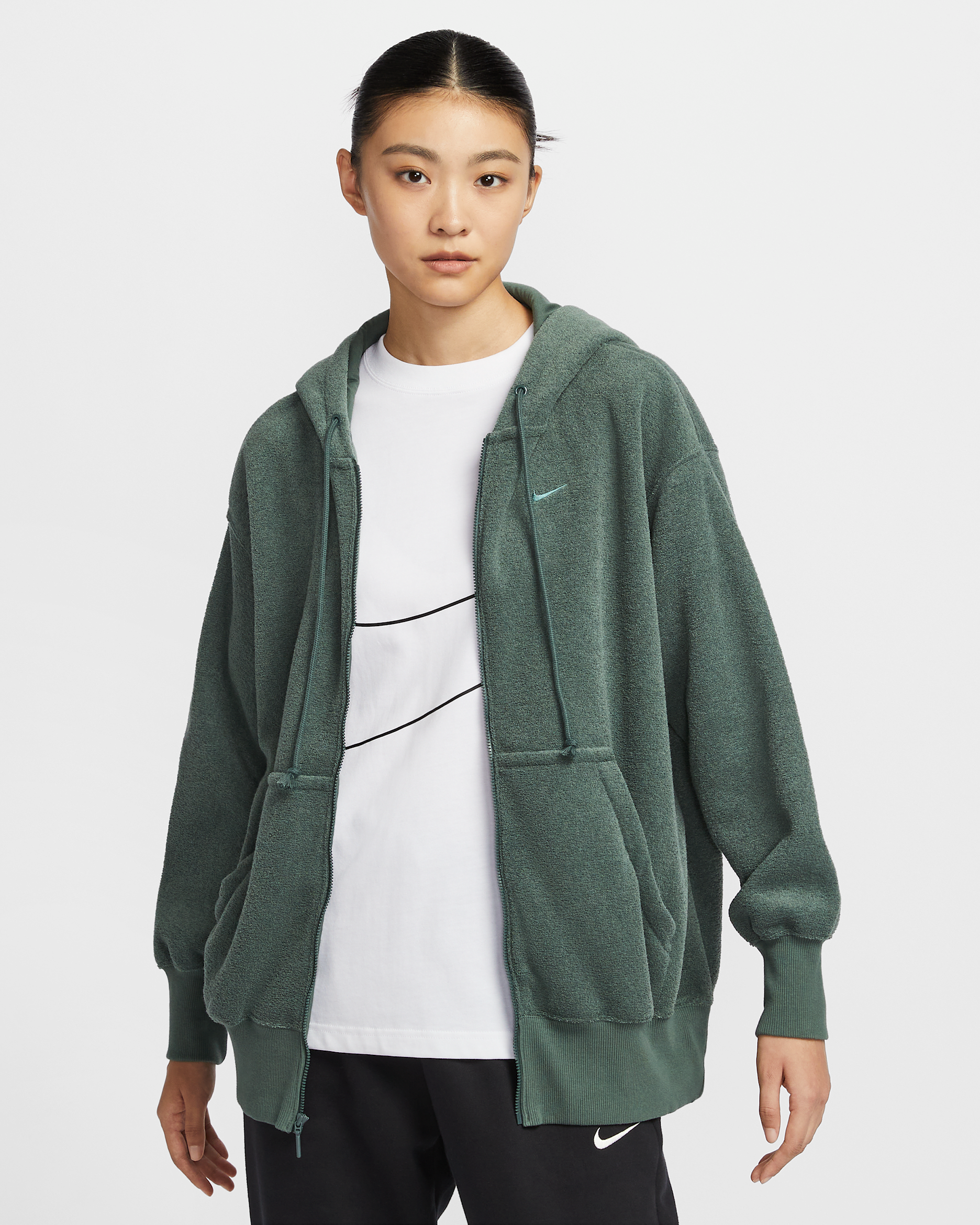 Nike Sportswear Phoenix Plush Women's Oversized Cosy Fleece Full-Zip Hoodie - Vintage Green/Bicoastal