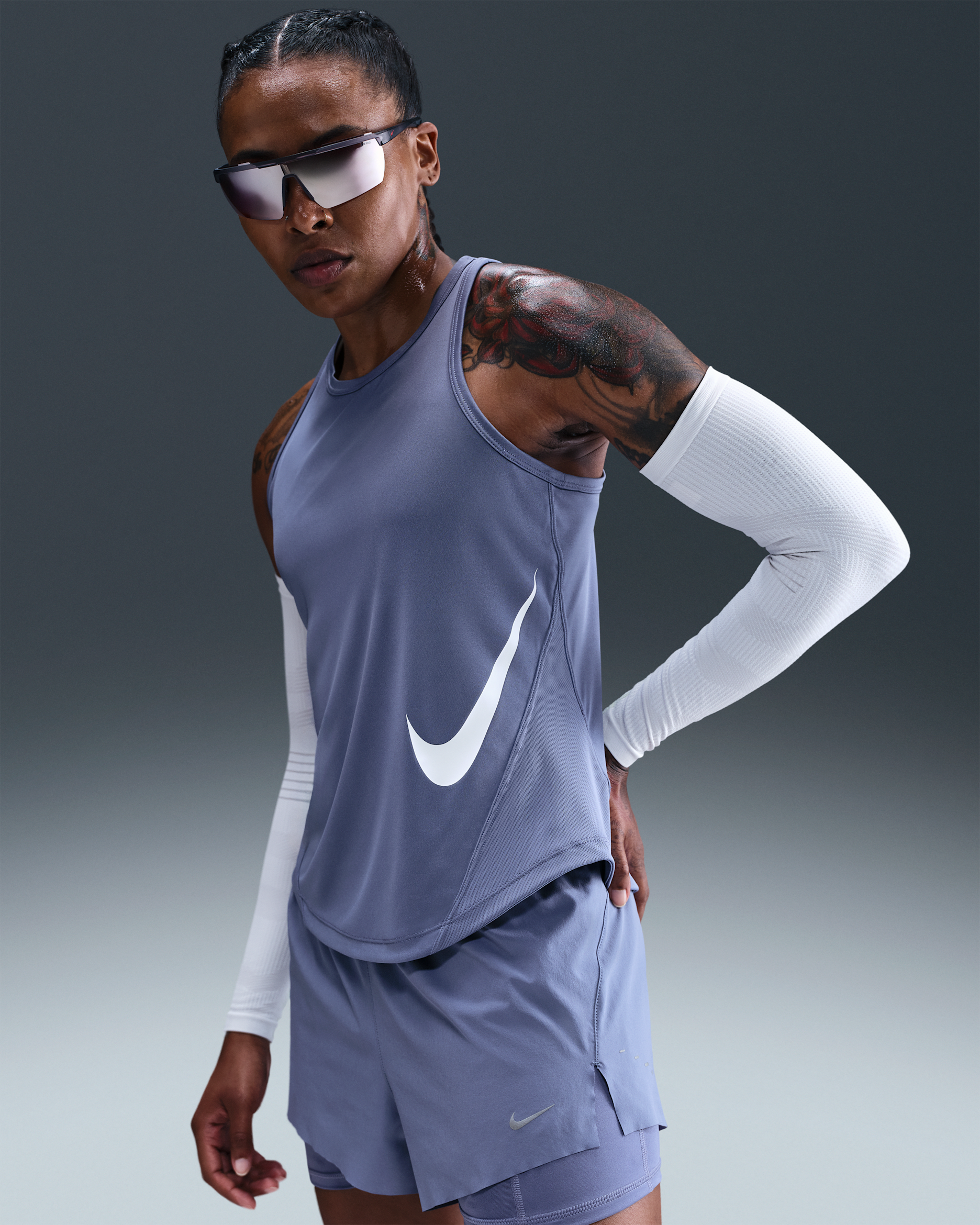 Nike Tempo Swoosh Run Dri-FIT hardlooptanktop voor dames - World Indigo/Wit