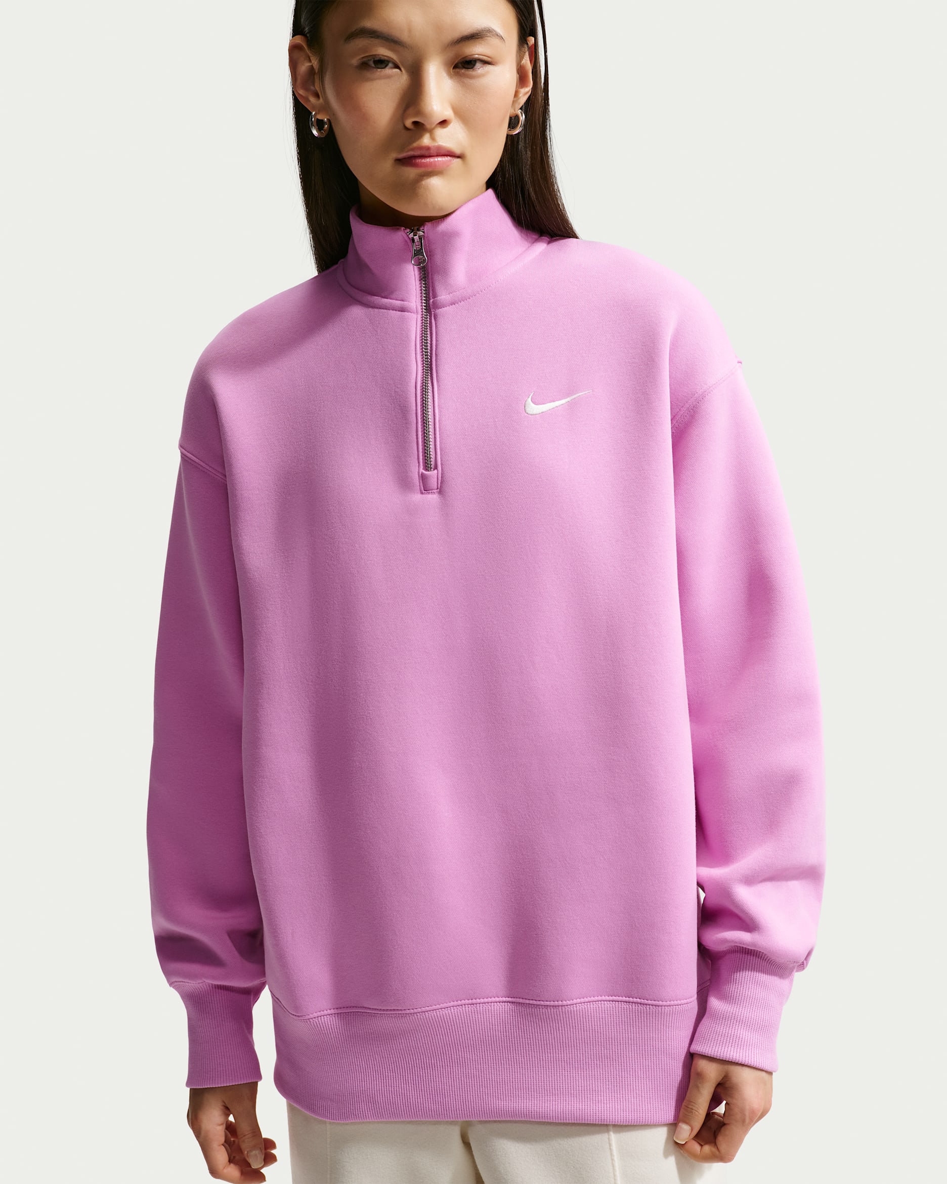 Nike Sportswear Phoenix Fleece Women's Oversized 1/4-Zip Long Sweatshirt - Light Magenta/Sail