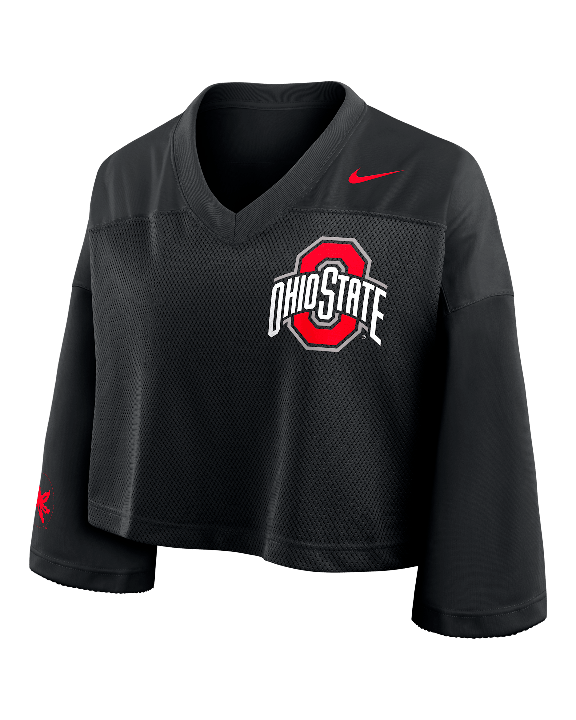 Playera universitaria Nike Dri-FIT cropped para mujer Ohio State Jersey - Negro