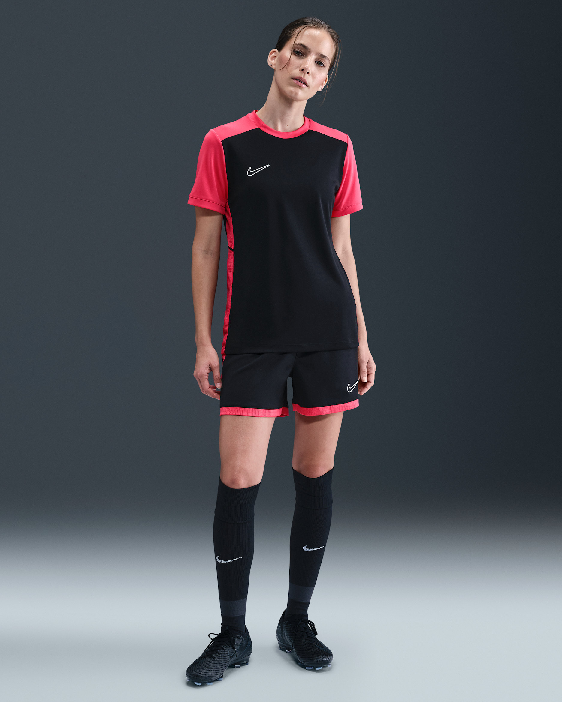 Nike Academy Women's Dri-FIT 4" Soccer Shorts - Black/Light Fusion Red/Black/Sail
