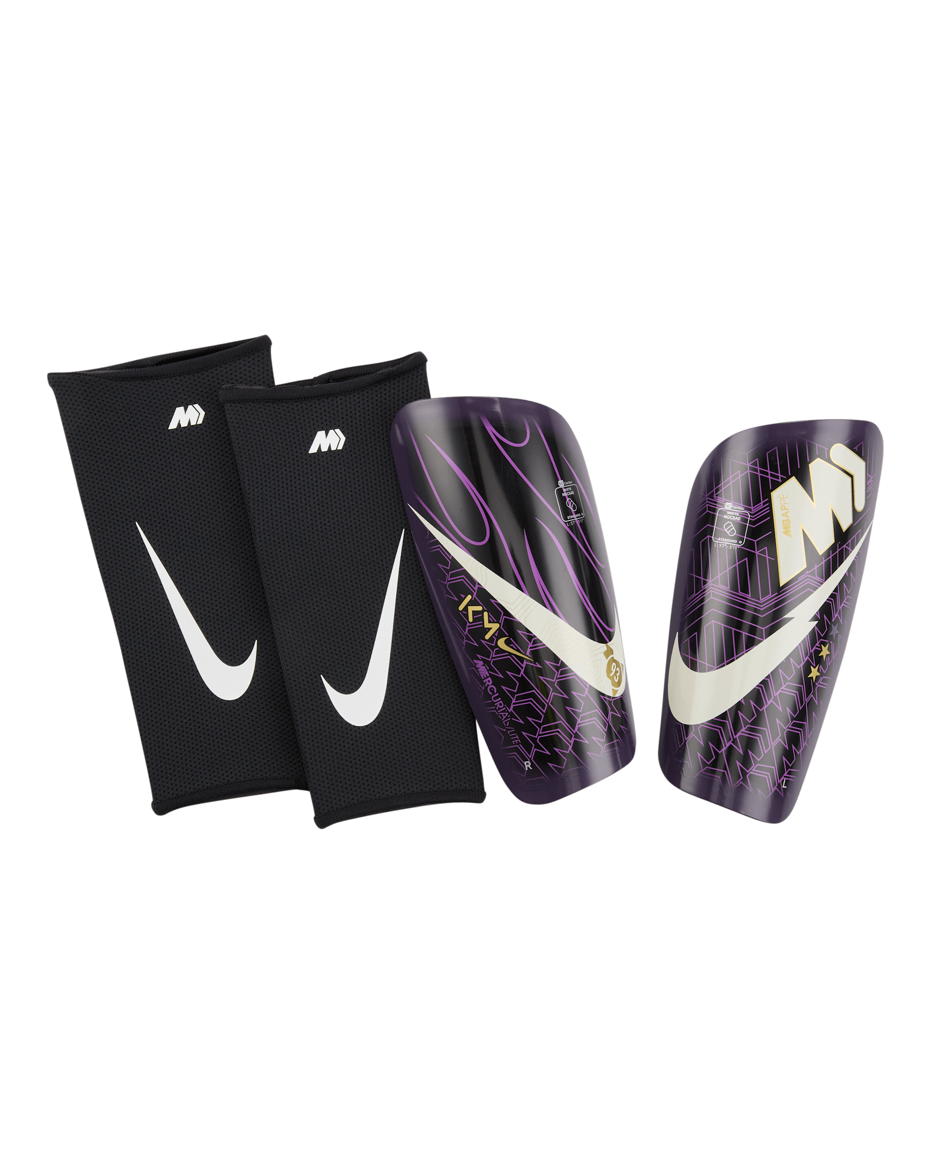 Espinilleras de fútbol Nike Mercurial Dream Speed Lite - Morado grandioso/Negro/Moneda de oro metalizado/Blanco
