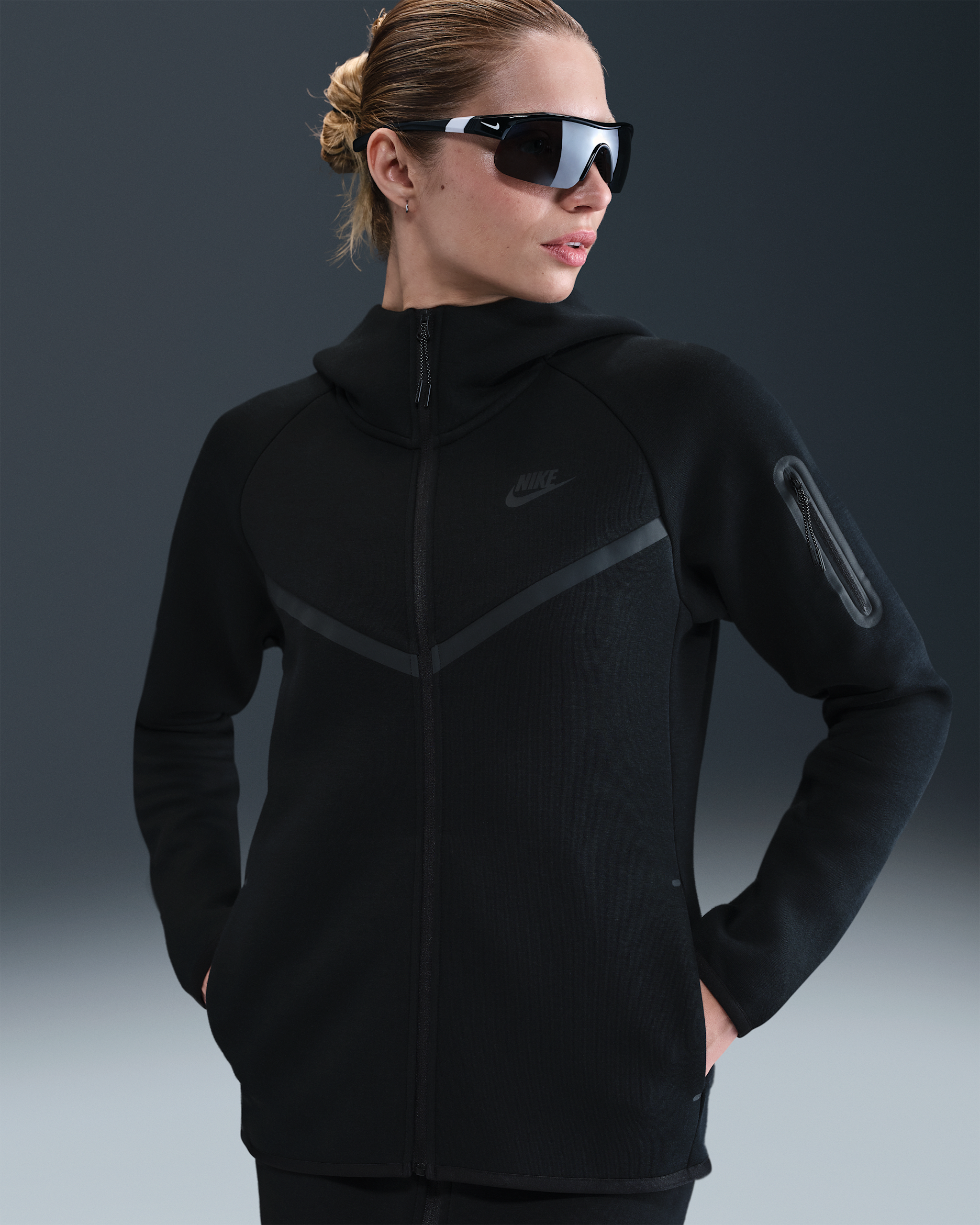 나이키 스포츠웨어 테크 플리스 윈드러너 여성 풀집 후디 - 블랙/블랙