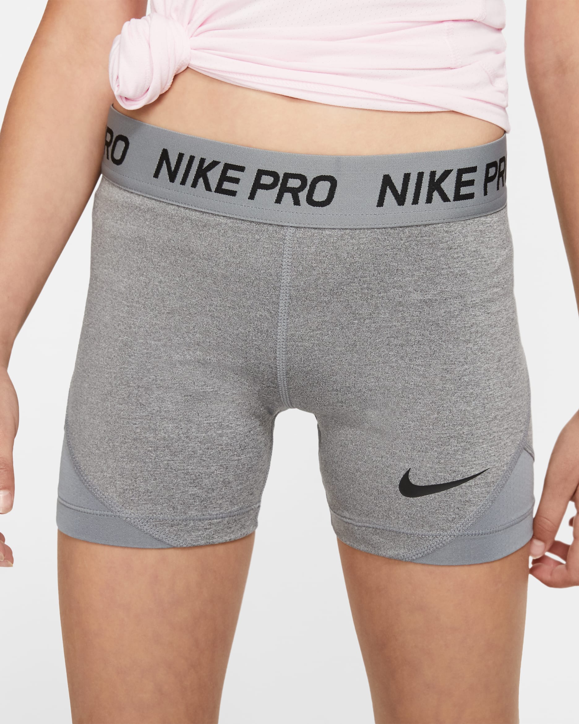 Nike Pro Big Kids' (Girls') Shorts - Carbon Heather/Cool Grey/Cool Grey/Black