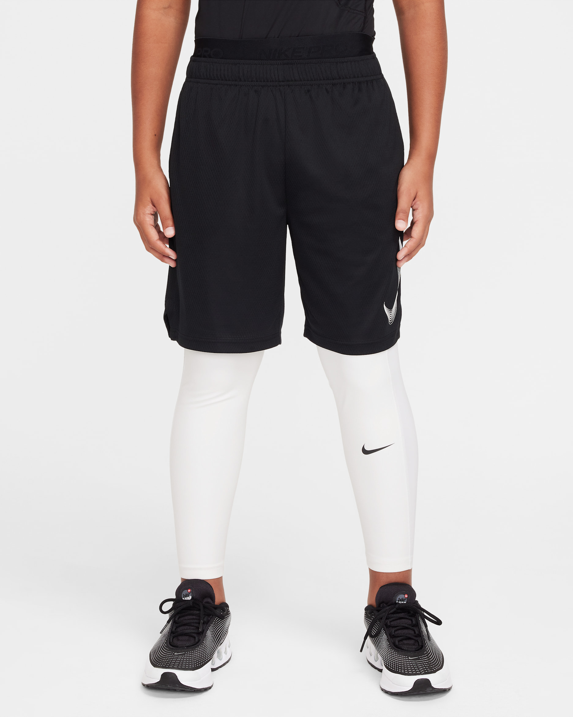 Nike Pro Big Kids' (Boys') Tights (Extended Size) - White/White/Black