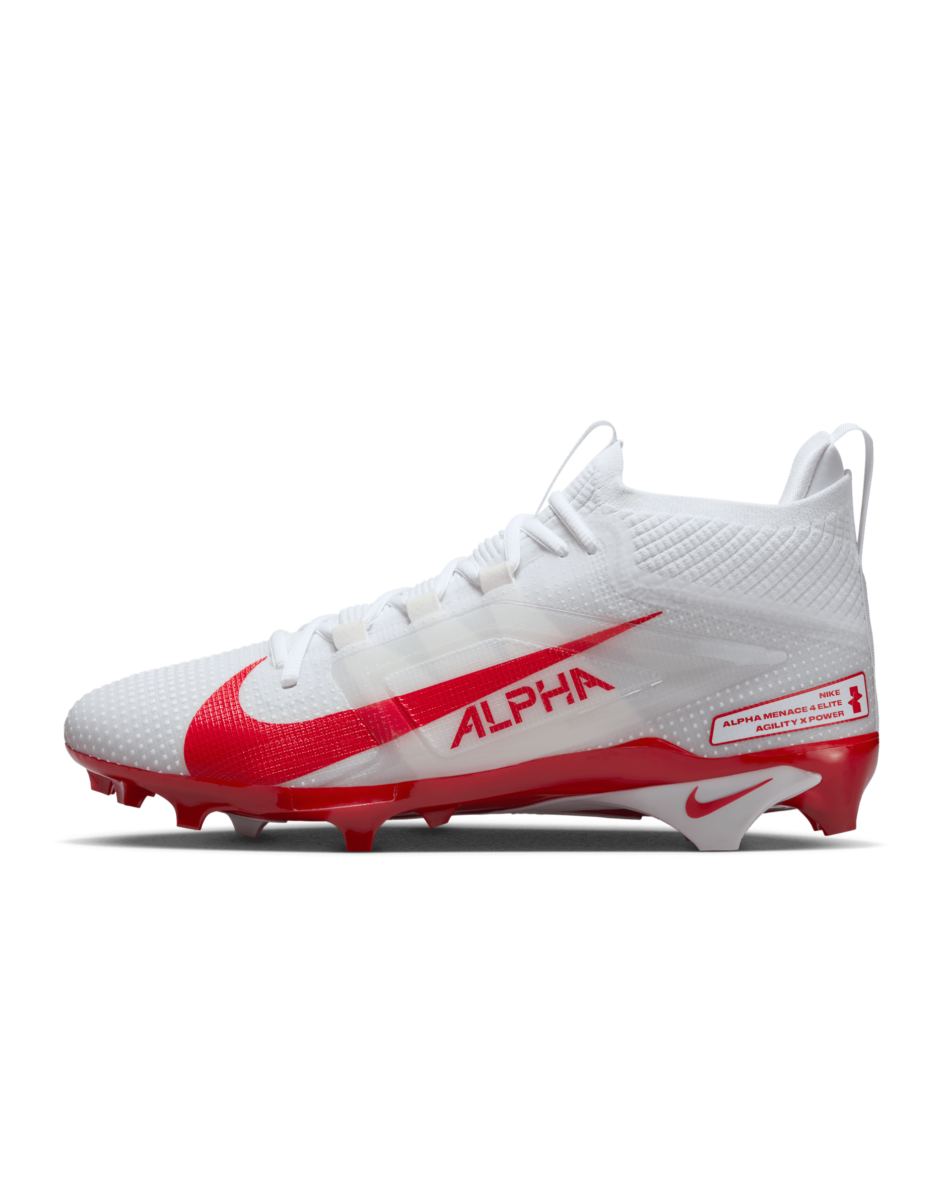 Nike Alpha Menace 4 Elite Football Cleats - White/University Red/Photon Dust/University Red