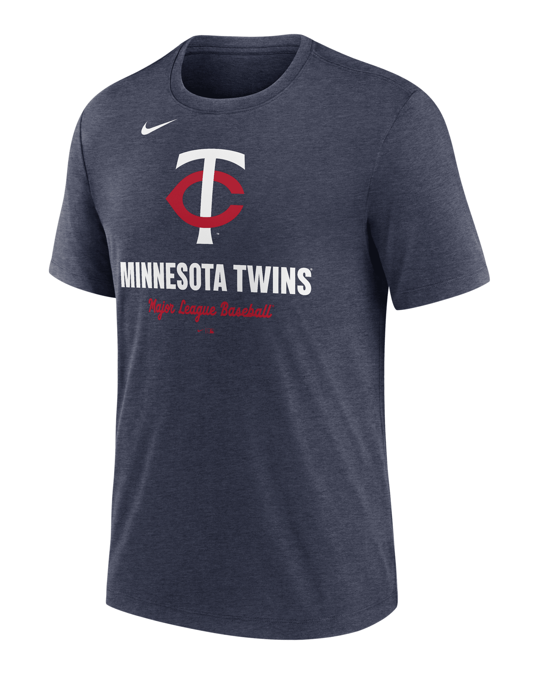 Playera Nike de la MLB para hombre Minnesota Twins Logo - Azul marino jaspeado