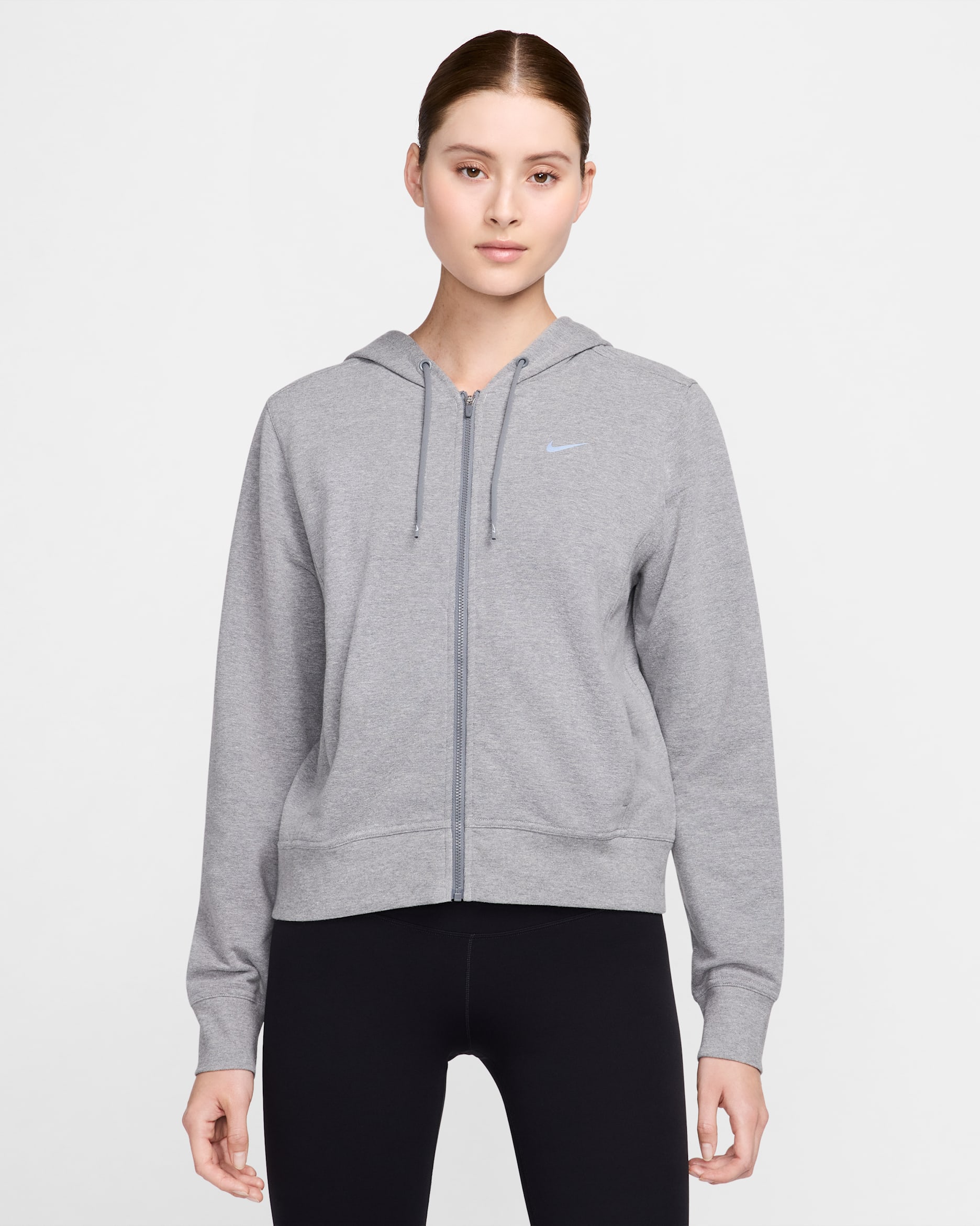 Nike Dri-FIT One Women's Full-Zip French Terry Hoodie - Carbon Heather/Black