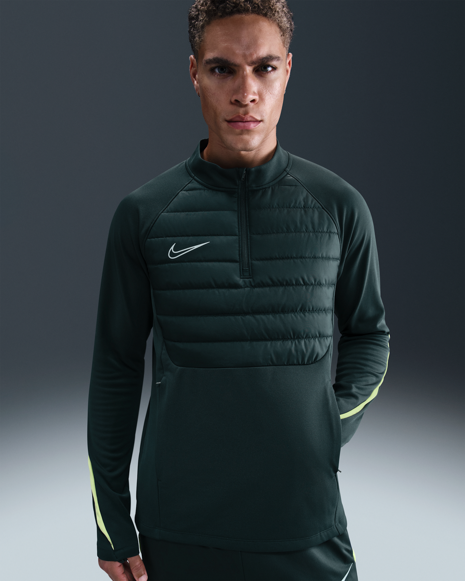 Nike Academy Winter Warrior Men's Therma-FIT 1/2-Zip Soccer Top - Seaweed/Limelight