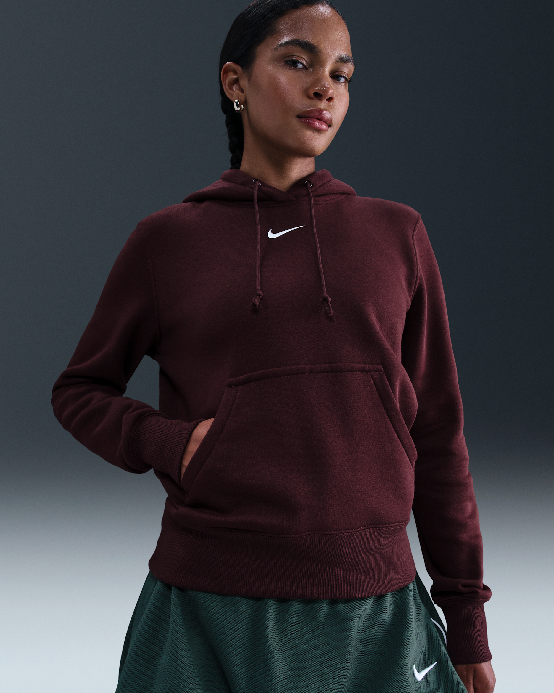 Nike Sportswear Phoenix Fleece Kadın Kapüşonlu Sweatshirt'ü - Burgundy Crush/Sail