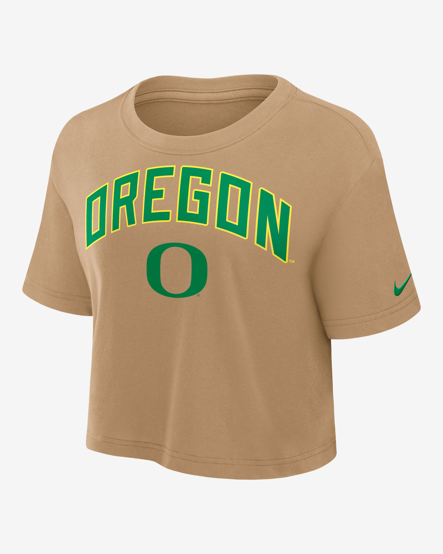 Oregon Athletic Prep Arch Women's Nike Dri-FIT College Cropped T-Shirt - Parachute Beige