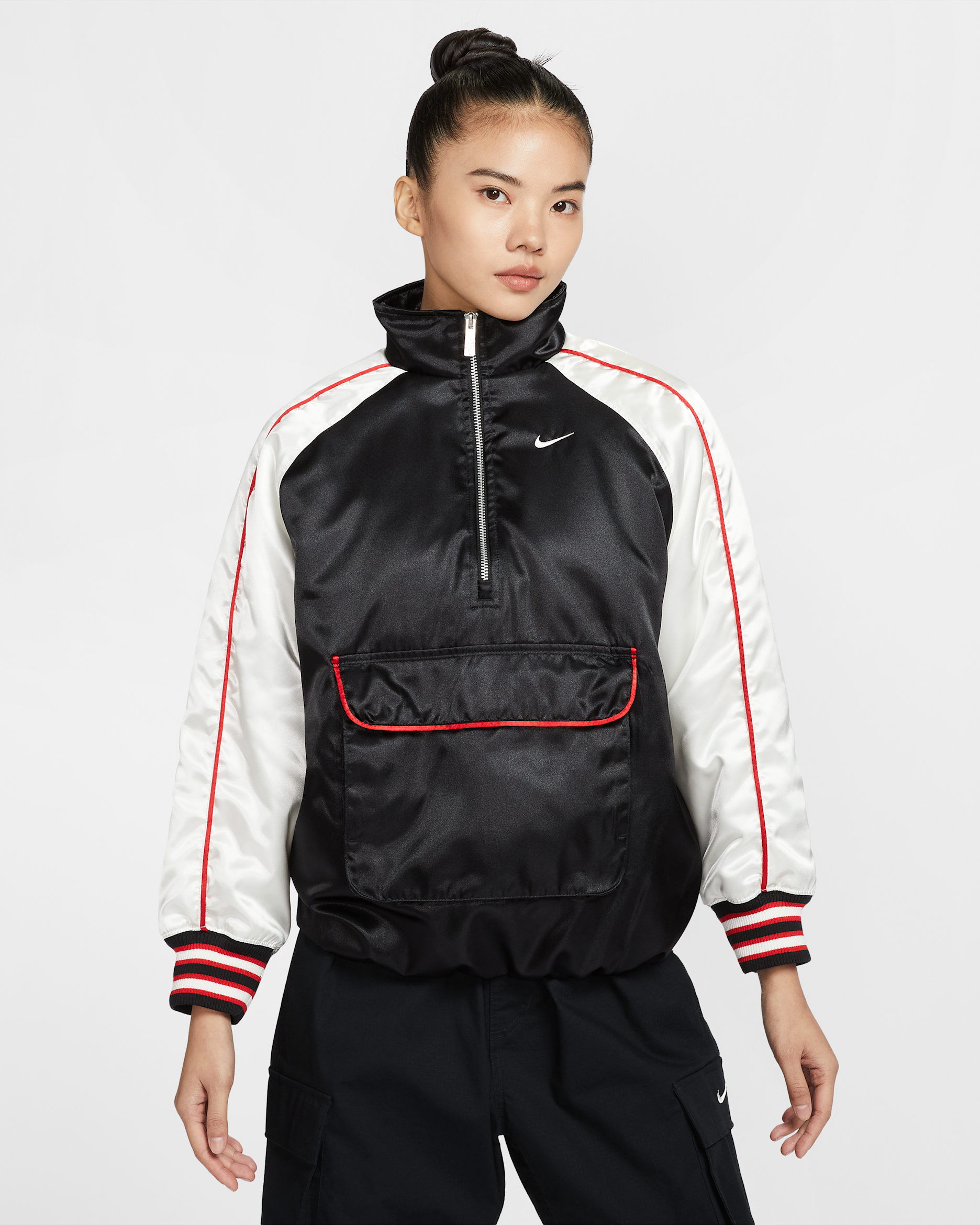 ナイキ スポーツウェア ウィメンズ オーバーサイズド ジャケット - ブラック/セイル/ユニバーシティレッド/セイル