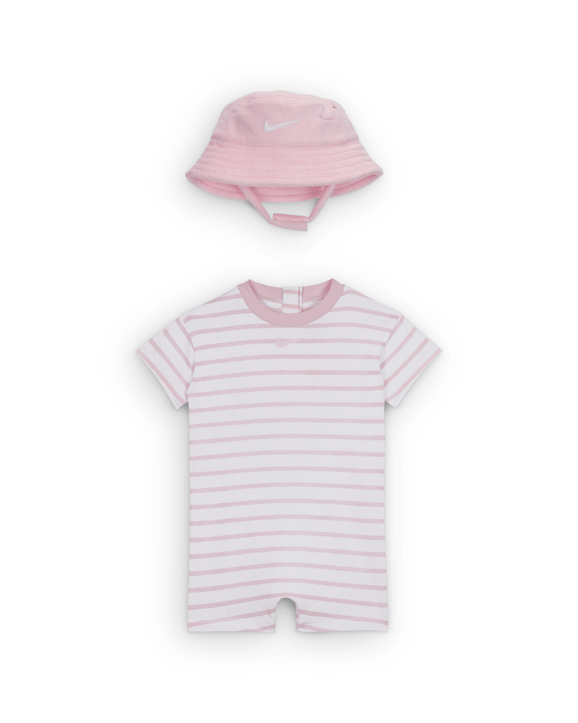 Nike Baby Short Sleeve Romper with Bucket Hat - Pink Foam