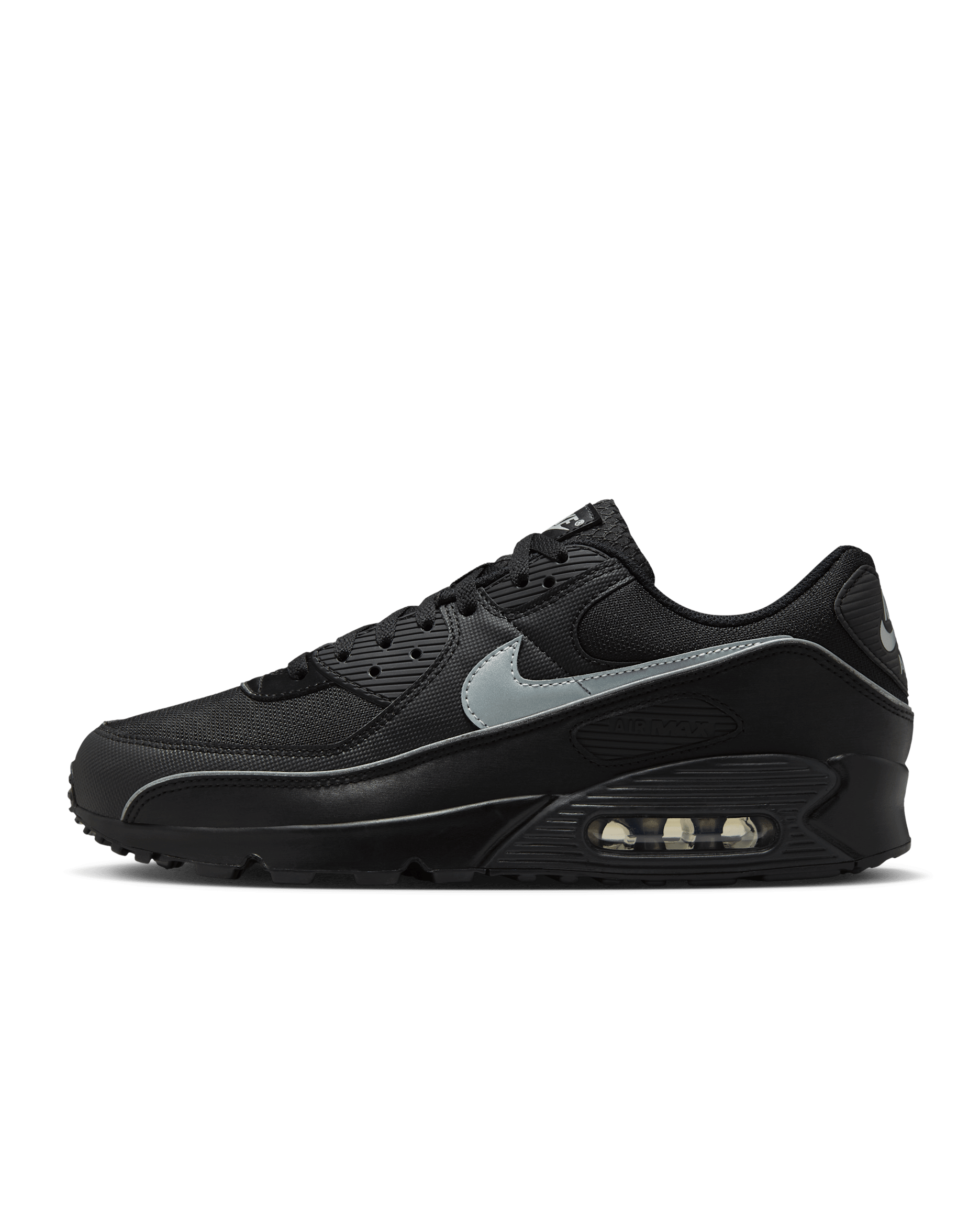 Nike Air Max 90 Premium Men's Shoes With Reflective Design Accents - Black/Black/Anthracite/Multi-Colour