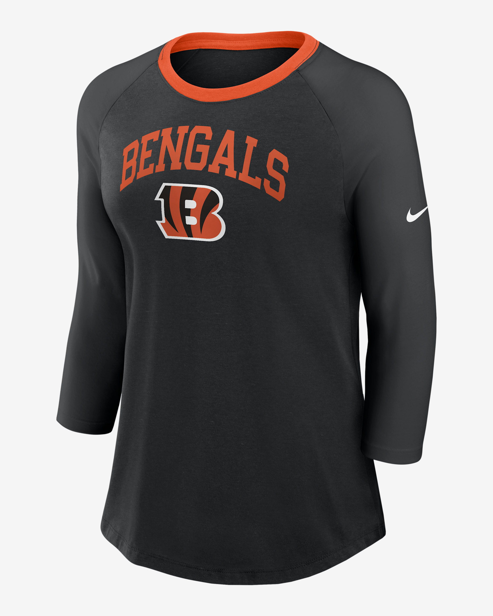 Cincinnati Bengals Women's Nike NFL 3/4-Sleeve T-Shirt - Black/Black