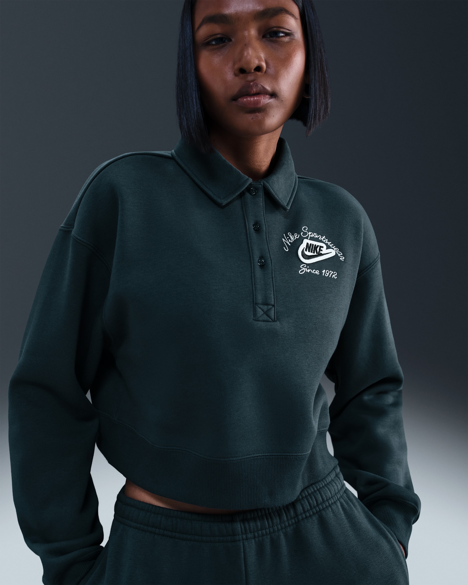 Nike Sportswear Phoenix Fleece Women's Loose Collared Pull-Over Top - Seaweed