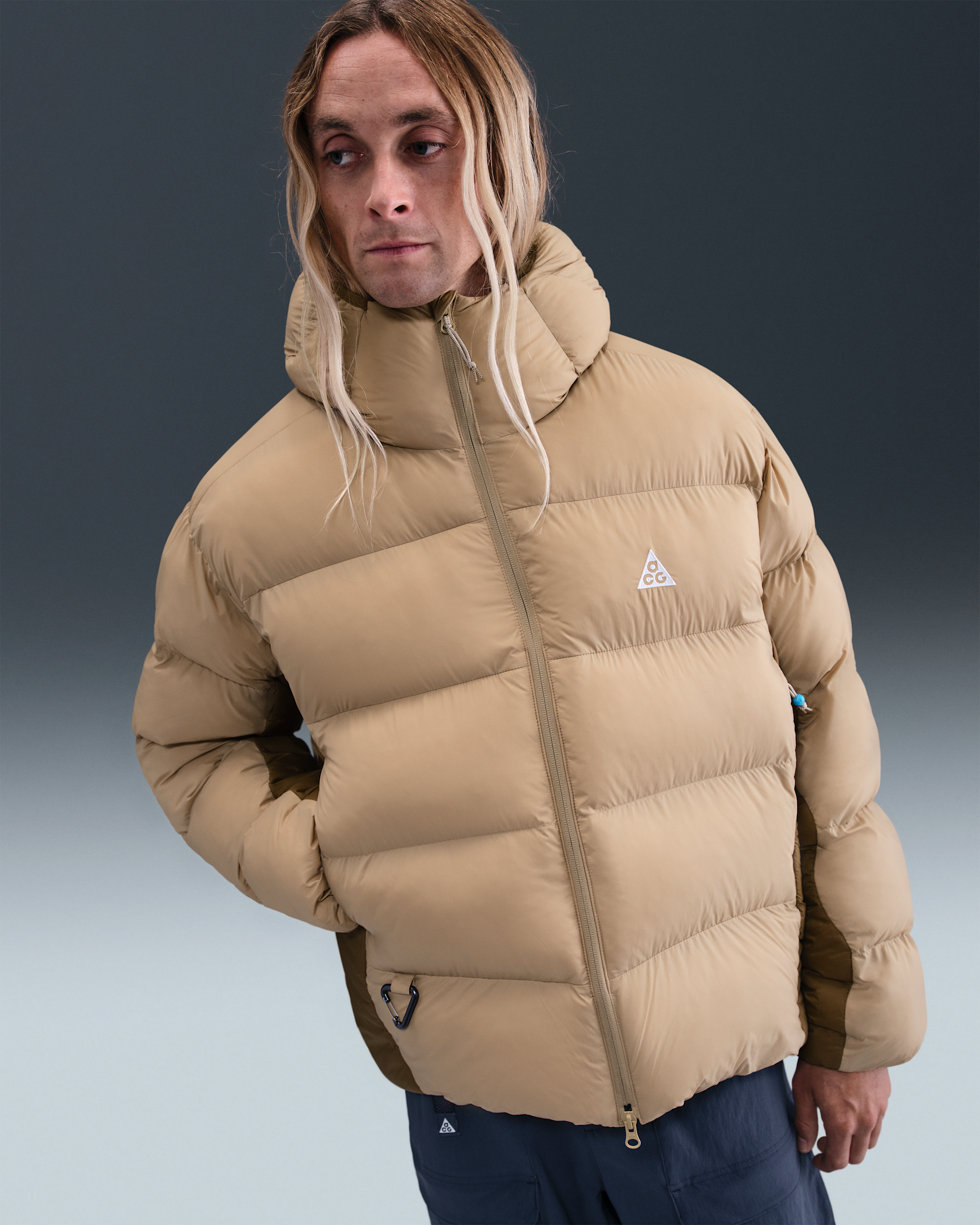 Nike ACG "Lunar Lake" PrimaLoft® Therma-FIT ADV lockere Jacke mit Kapuze (Herren) - Parachute Beige/Mosswood Brown/Light Khaki/Summit White