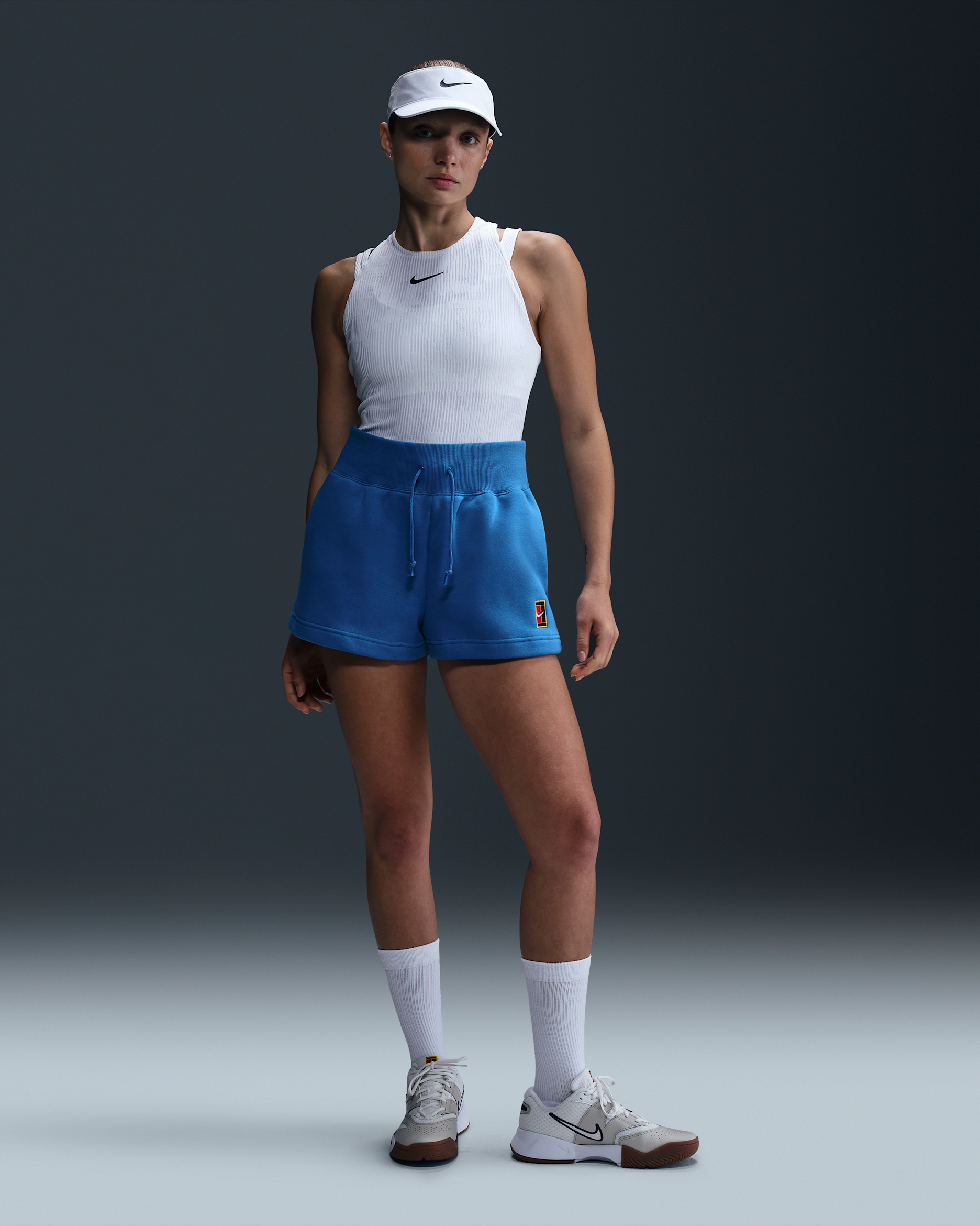 NikeCourt Phoenix Fleece Women's High-Waisted Loose Shorts - Star Blue