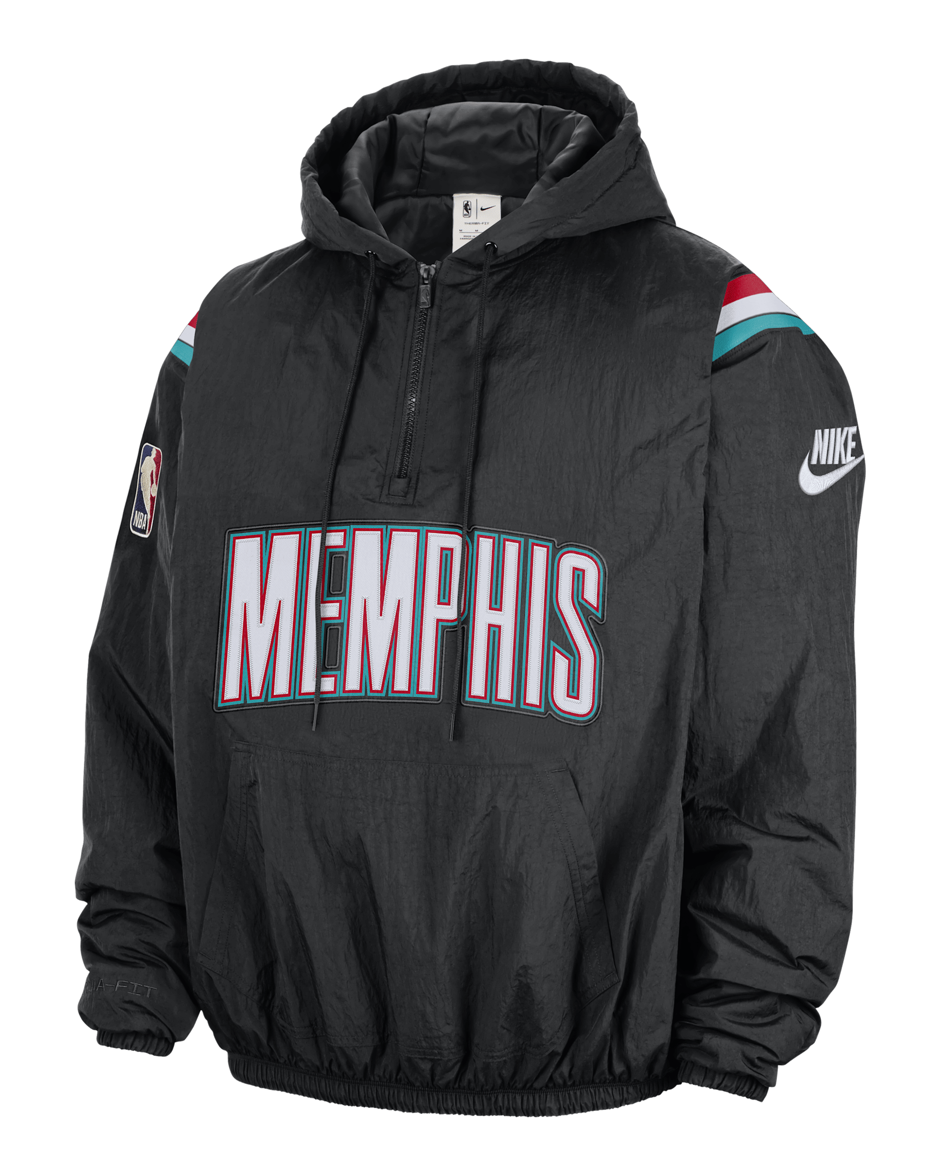 Sudadera con gorro de medio cierre Nike Therma-FIT de la NBA para hombre Memphis Grizzlies Hardwood Clasics - Negro/Negro