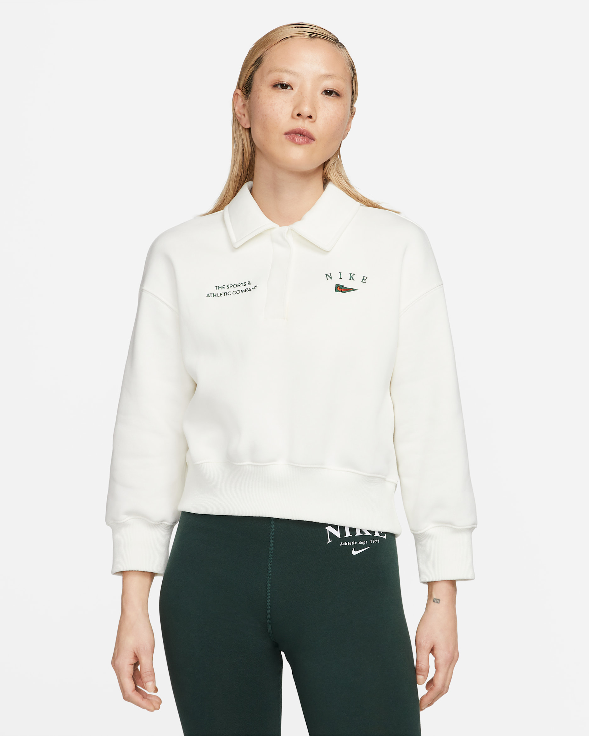 Nike Sportswear Women's Oversized Crop Fleece Polo Sweatshirt - Sail/Sail
