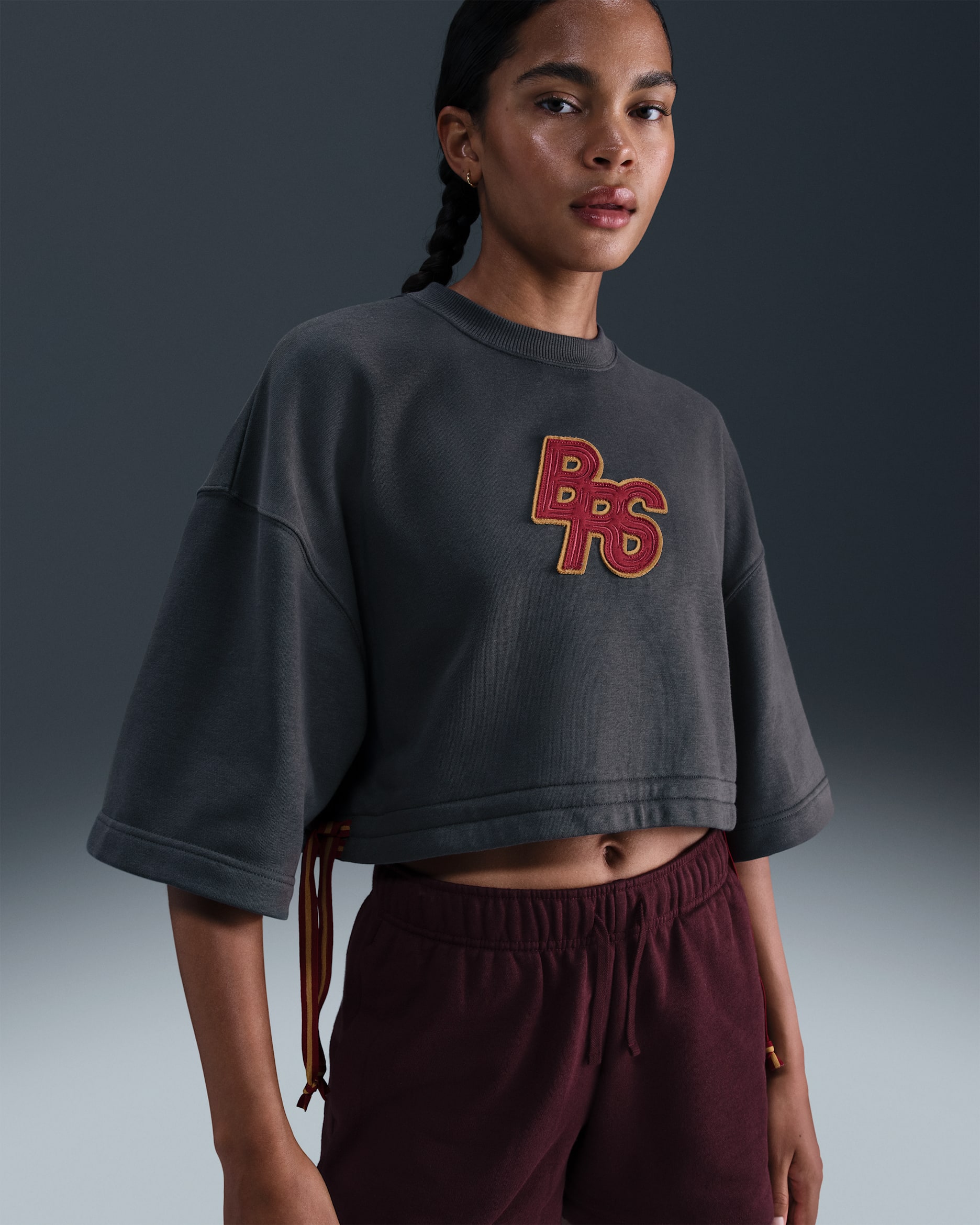 Nike Sportswear Phoenix Fleece Women's Short-Sleeve Cropped French Terry Top - Anthracite