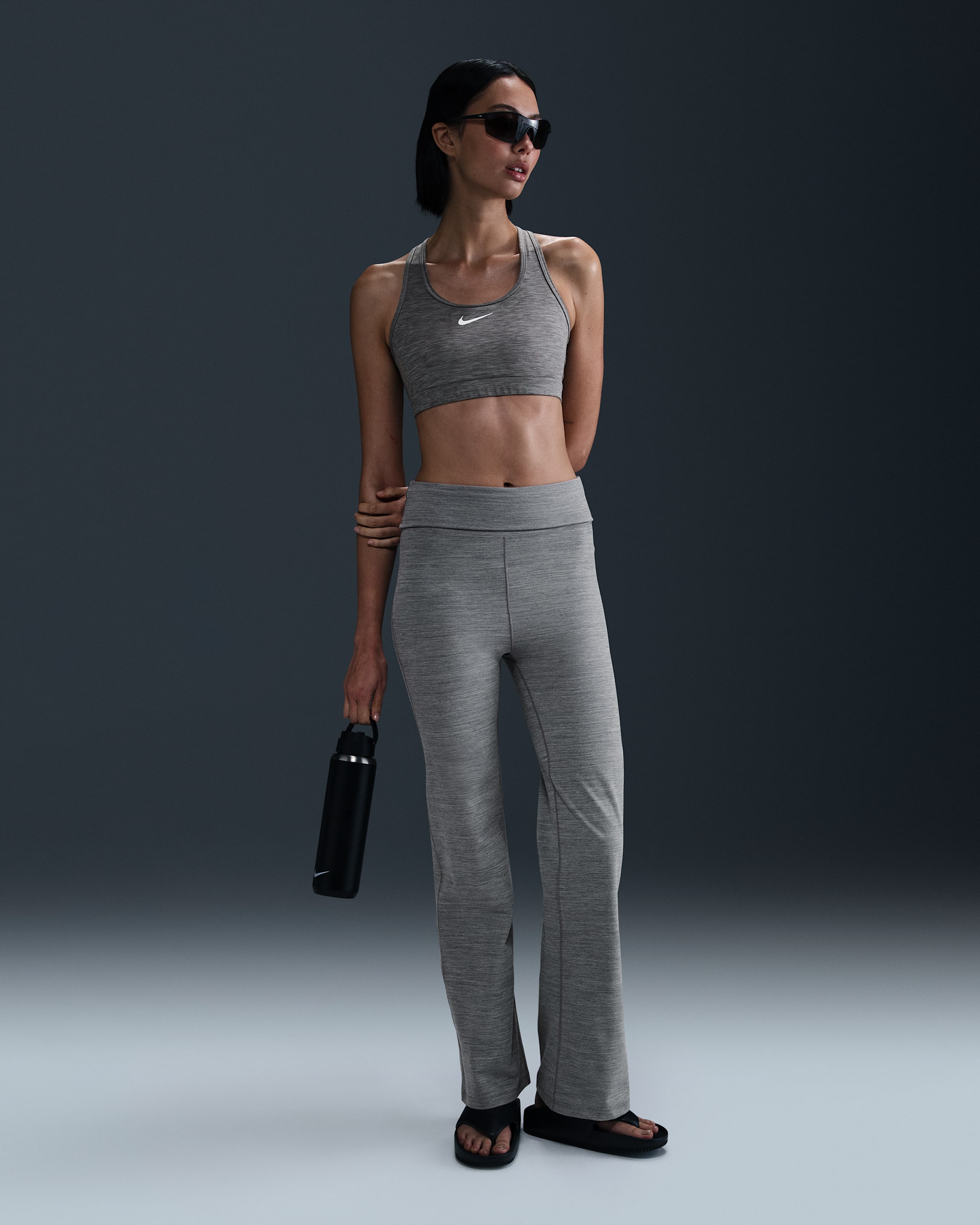 Nike One Women's Dri-FIT High-Waisted Fold-Over Pants - Smoke Grey/Heather/Black