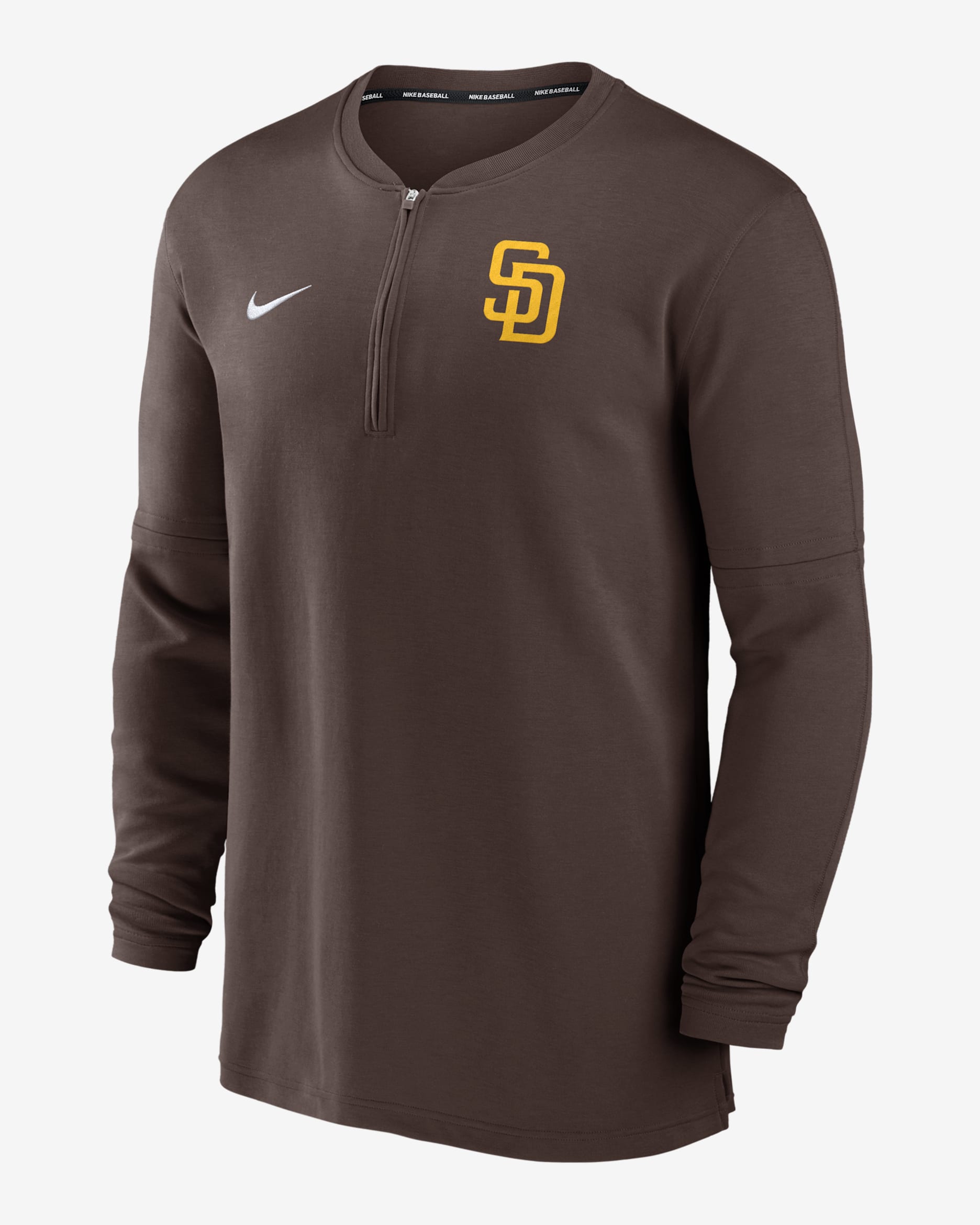 Playera de manga larga Nike Dri-FIT de la MLB de medio cierre para hombre San Diego Padres Authentic Collection Game Time - Marrón