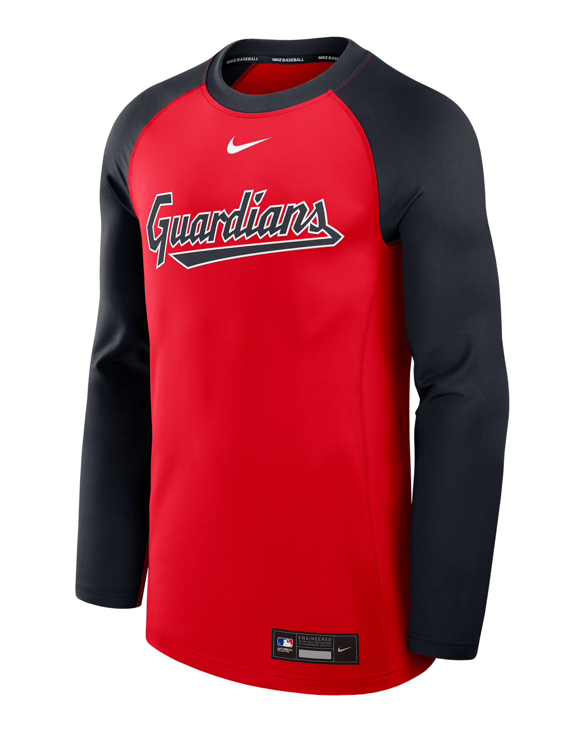Sudadera de cuello redondo sin cierre Nike Dri-FIT de la MLB para hombre Cleveland Guardians Authentic Collection Game Time - Rojo