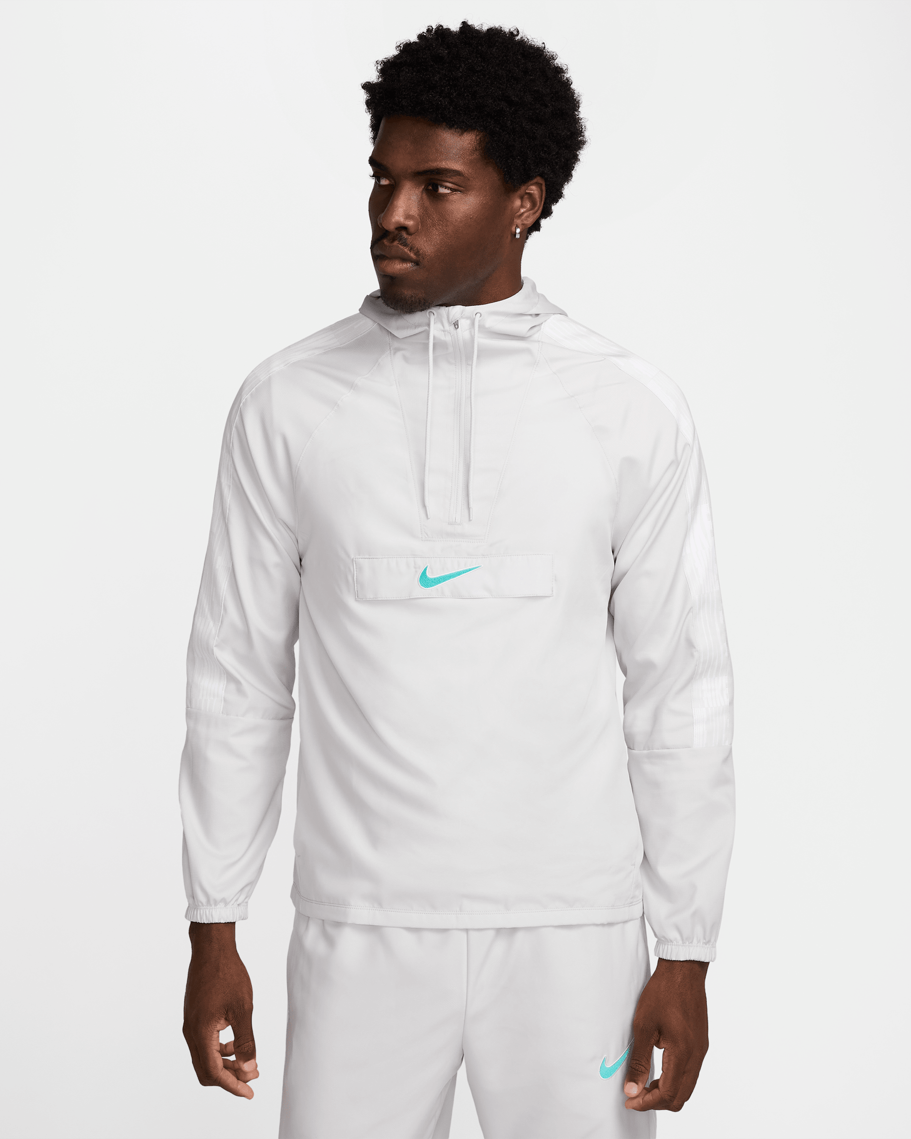 Nike Academy+ Men's Repel Soccer Anorak Jacket - Photon Dust/Dynamic Turquoise