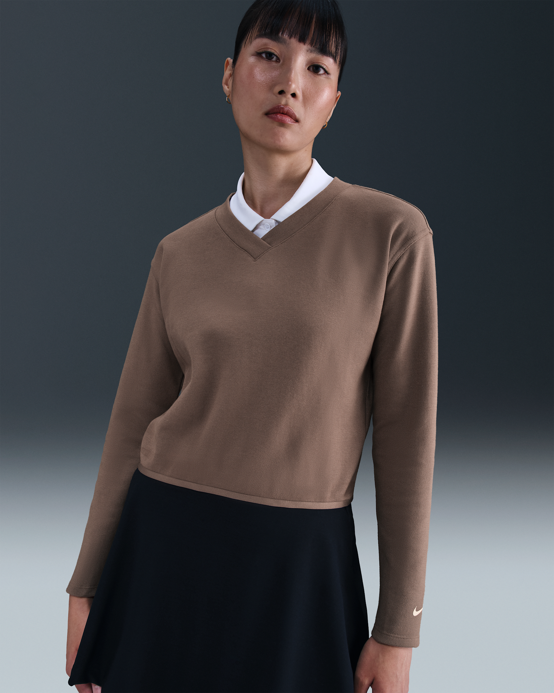 Nike Women's V-Neck Long-Sleeve Golf Top - Mink Brown/Mink Brown/Sail