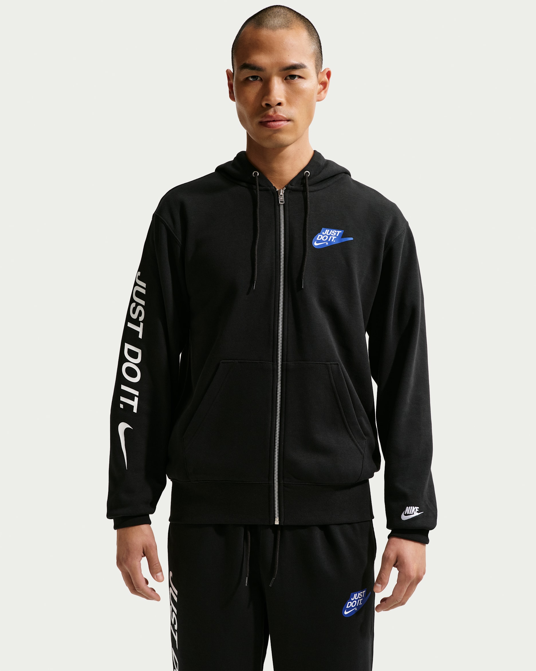 나이키 스포츠웨어 클럽 남성 프렌치 테리 풀집 후디 - 블랙/블랙/화이트