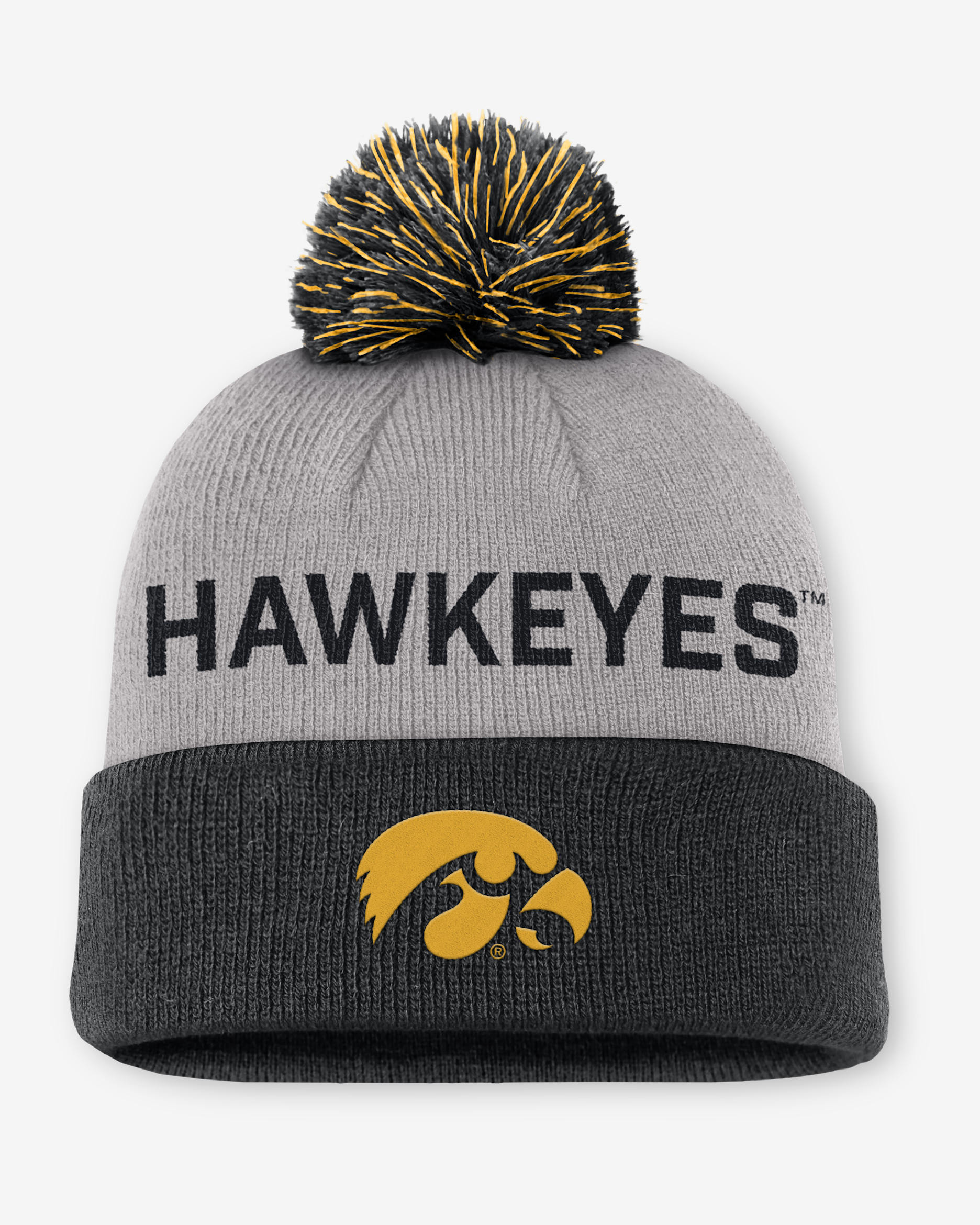 Iowa Primetime Peak Men's Nike College Cuffed Pom Beanie - Grey