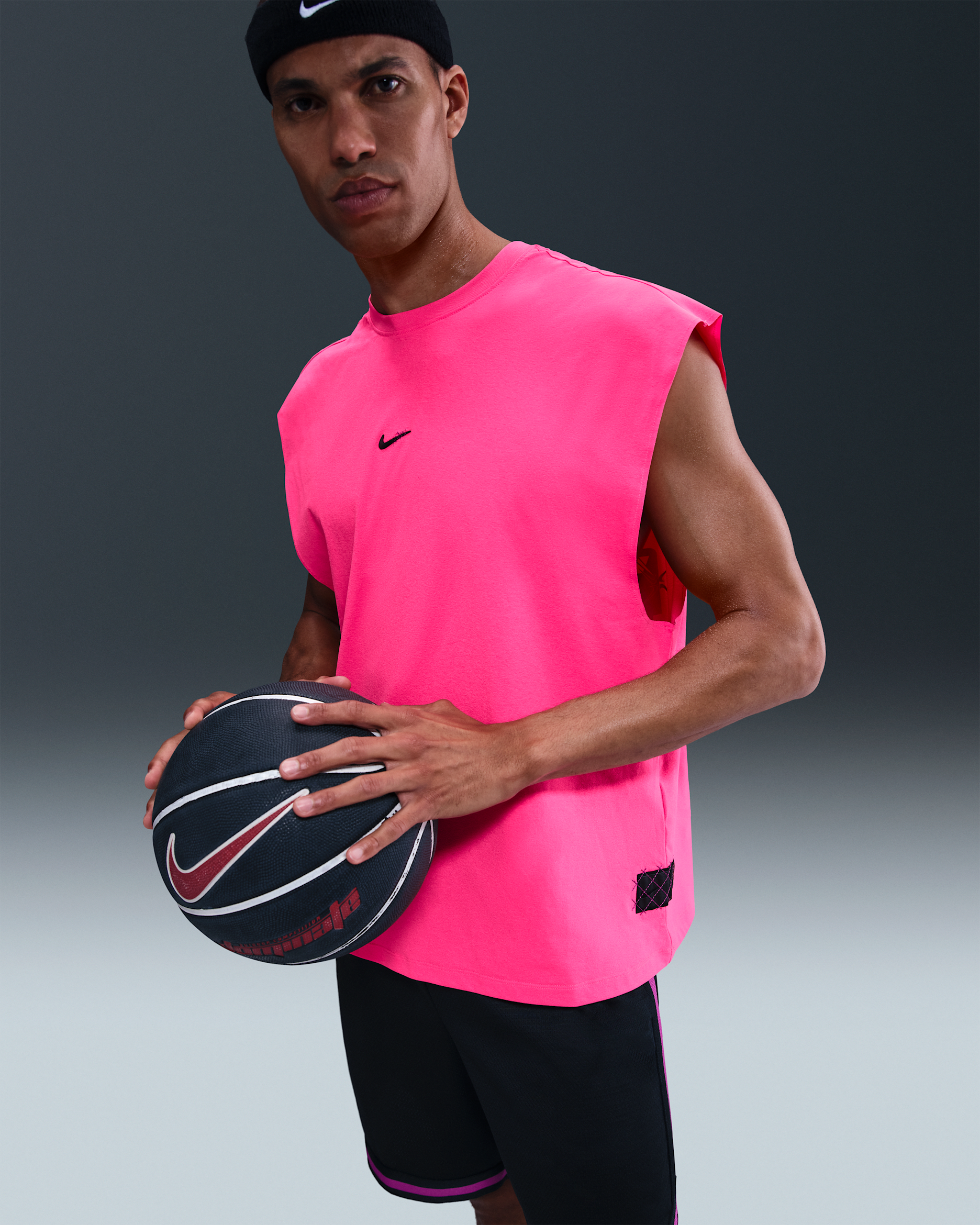 Playera de básquetbol sin mangas Dri-FIT para hombre Nike - Hiperrosa/Negro