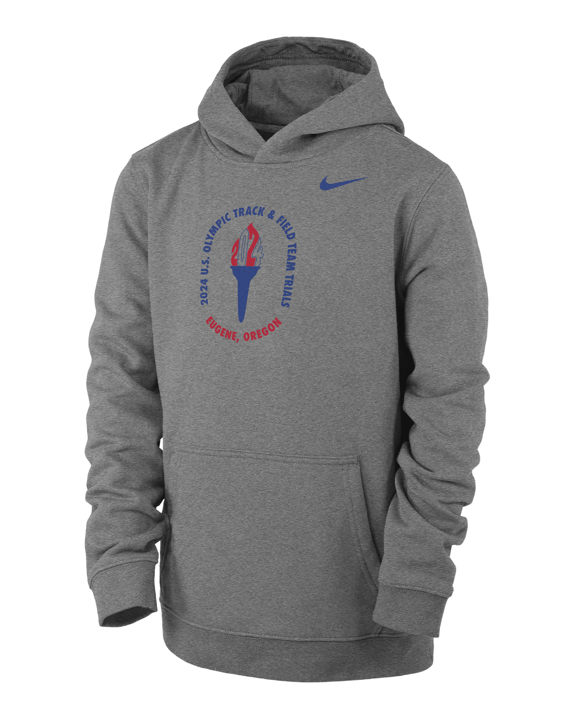 USATF Club Fleece Big Kids' Nike Running Pullover Hoodie - Dark Grey Heather